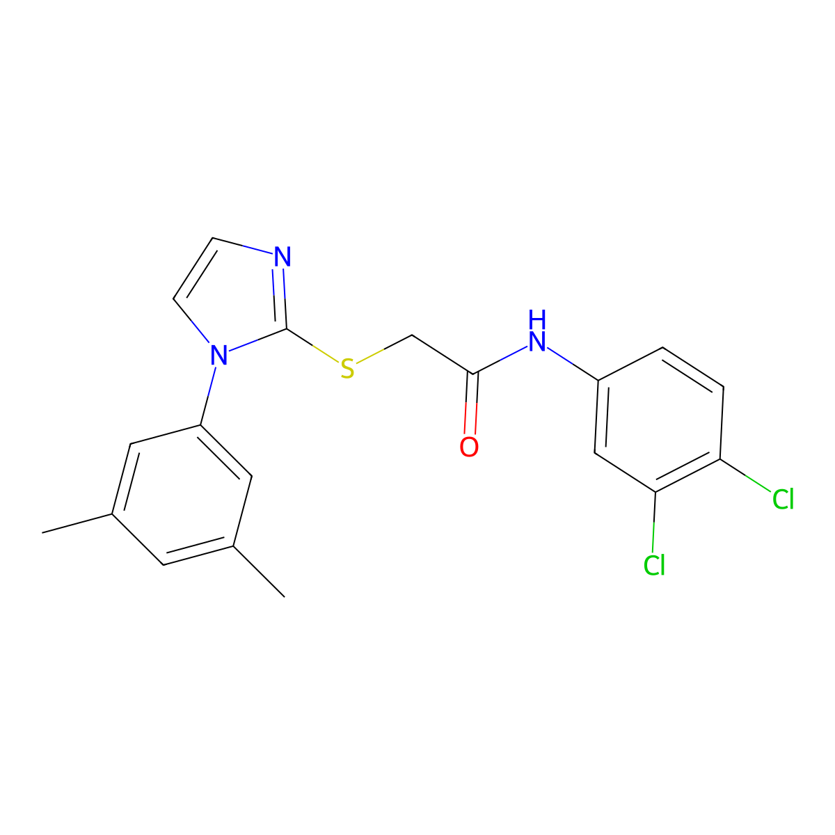 N-(3,4-dichlorophenyl)-2-((1-(3,5-dimethylphenyl)-1H-imidazol-2-yl)thio)acetamide molecular structure, CAS 851132-23-5