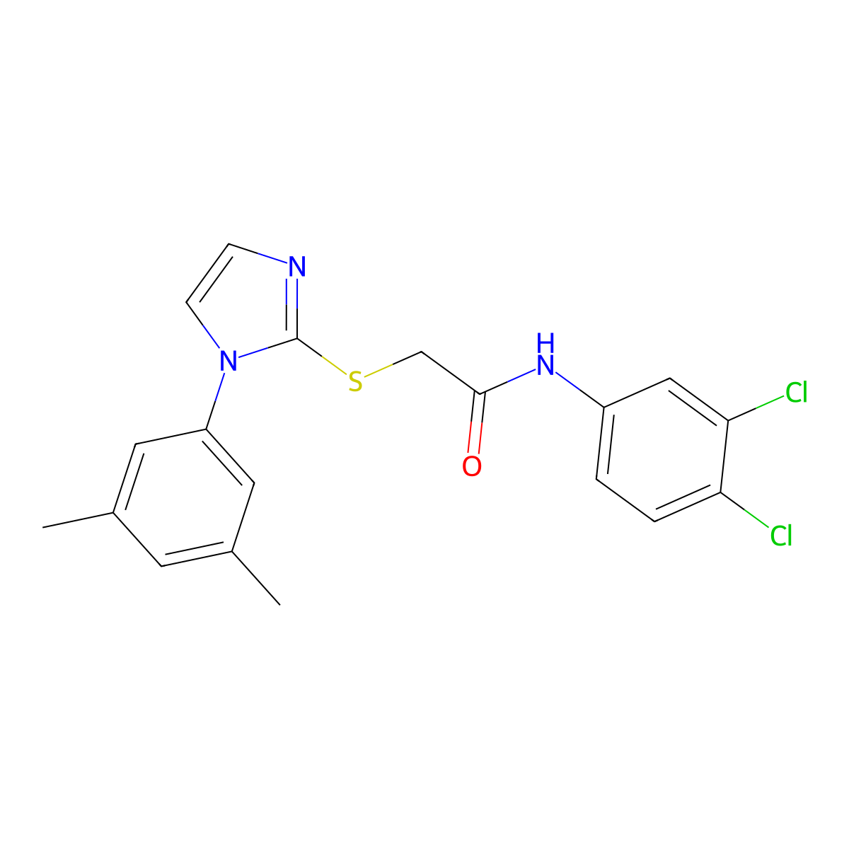 N-(3,4-dichlorophenyl)-2-((1-(3,5-dimethylphenyl)-1H-imidazol-2-yl)thio)acetamide molecular structure, CAS 851132-23-5