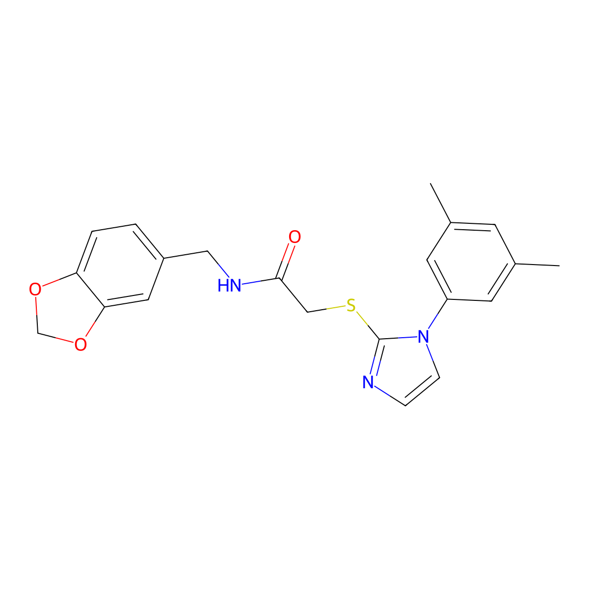 N-(1,3-benzodioxol-5-ylmethyl)-2-[1-(3,5-dimethylphenyl)imidazol-2-yl]sulfanylacetamide molecular structure, CAS 851132-25-7
