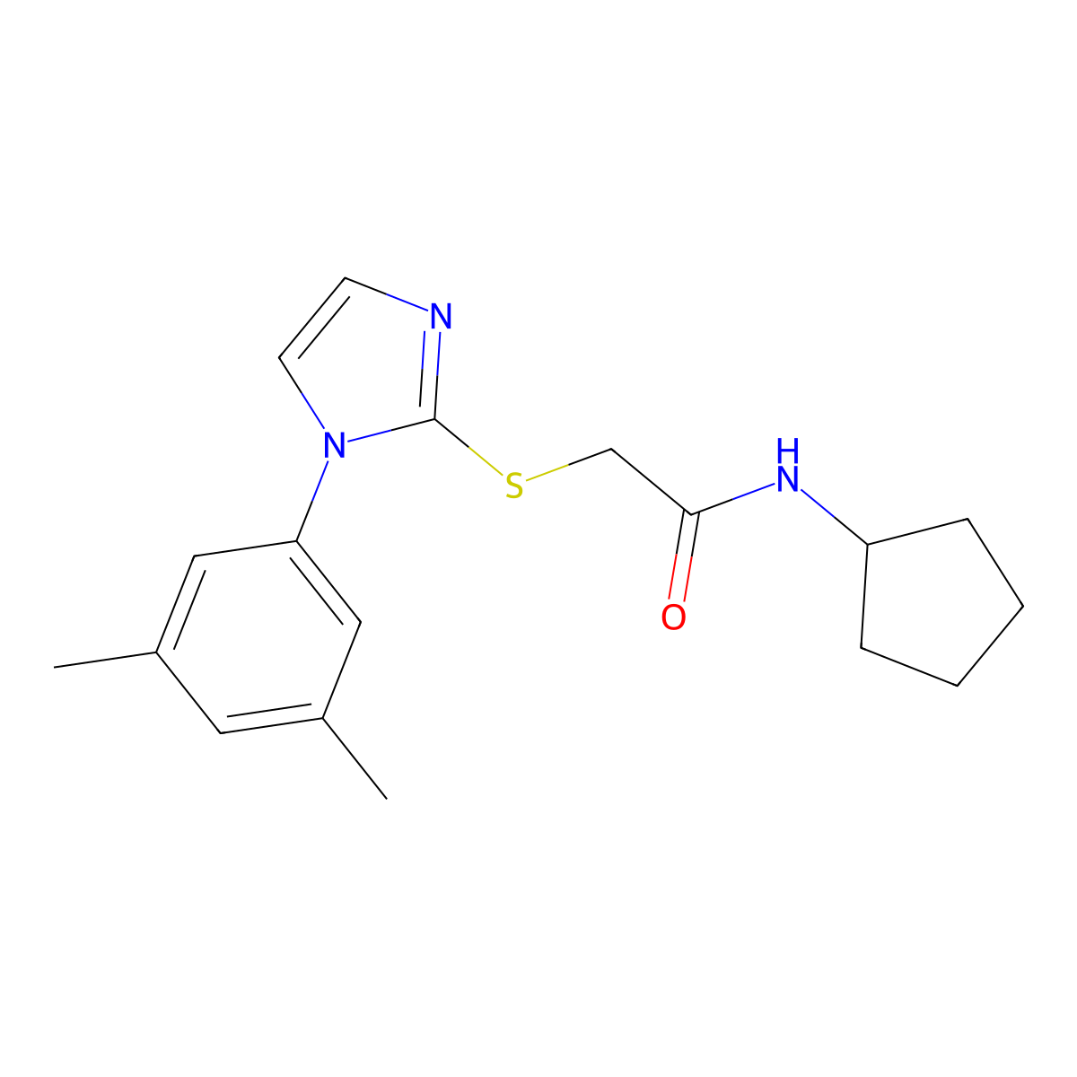 N-cyclopentyl-2-((1-(3,5-dimethylphenyl)-1H-imidazol-2-yl)thio)acetamide molecular structure, CAS 851132-26-8