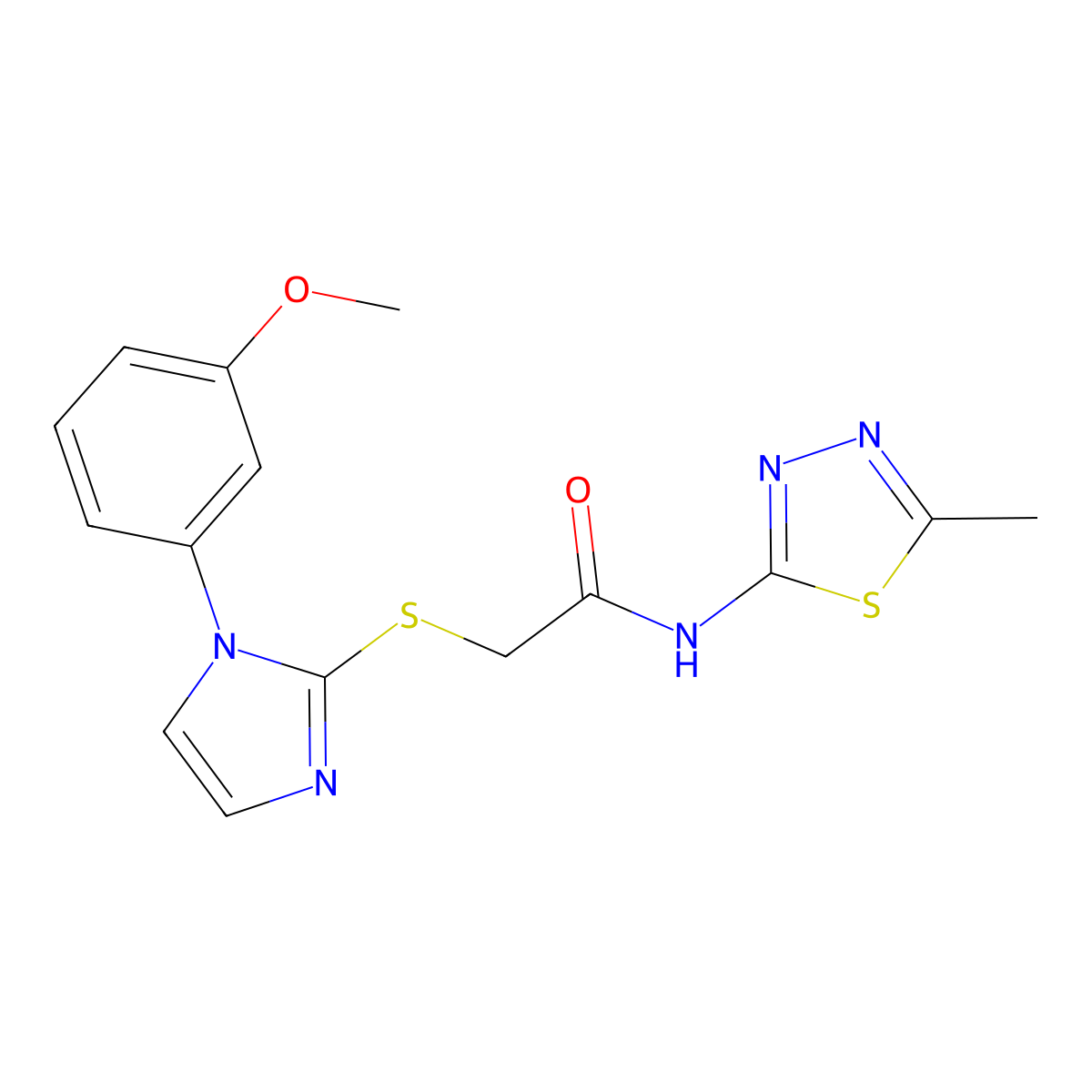 2-[1-(3-methoxyphenyl)imidazol-2-yl]sulfanyl-N-(5-methyl-1,3,4-thiadiazol-2-yl)acetamide molecular structure, CAS 851132-27-9