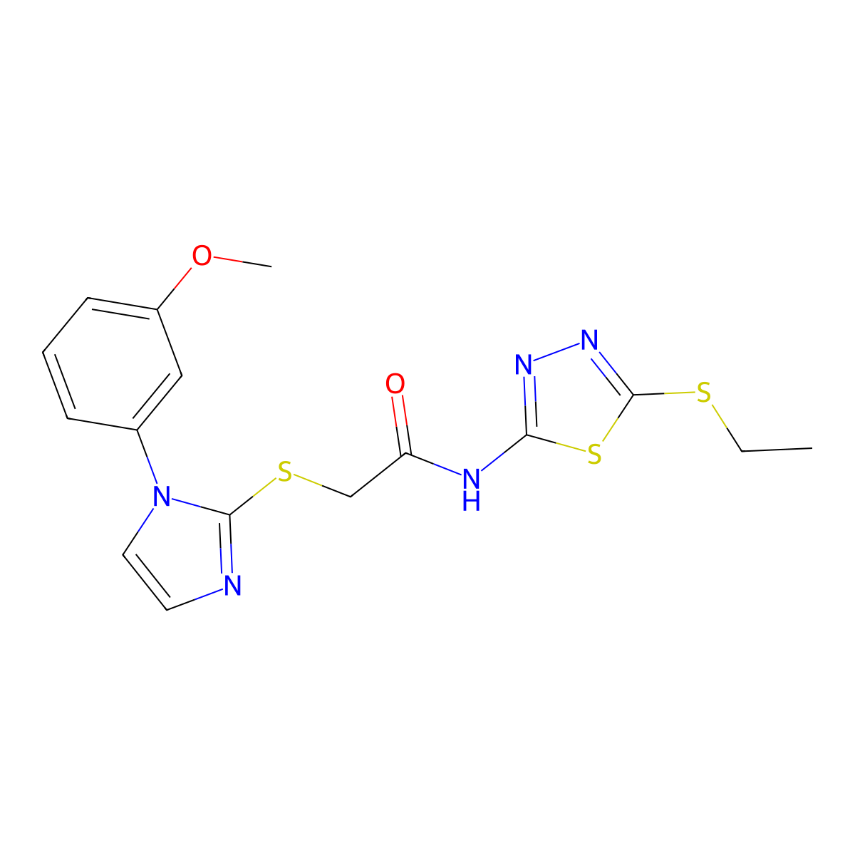 N-(5-(ethylthio)-1,3,4-thiadiazol-2-yl)-2-((1-(3-methoxyphenyl)-1H-imidazol-2-yl)thio)acetamide molecular structure, CAS 851132-29-1