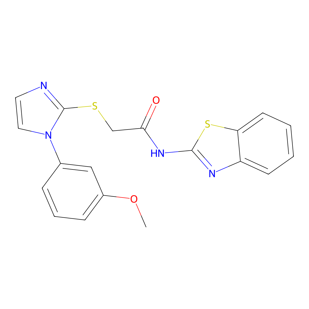 N-(benzo[d]thiazol-2-yl)-2-((1-(3-methoxyphenyl)-1H-imidazol-2-yl)thio)acetamide molecular structure, CAS 851132-35-9
