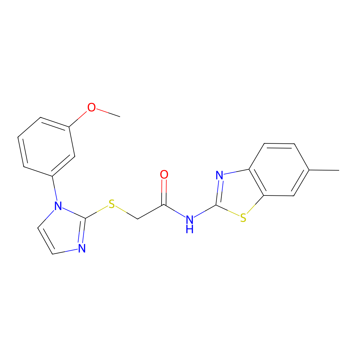 2-((1-(3-methoxyphenyl)-1H-imidazol-2-yl)thio)-N-(6-methylbenzo[d]thiazol-2-yl)acetamide molecular structure, CAS 851132-36-0