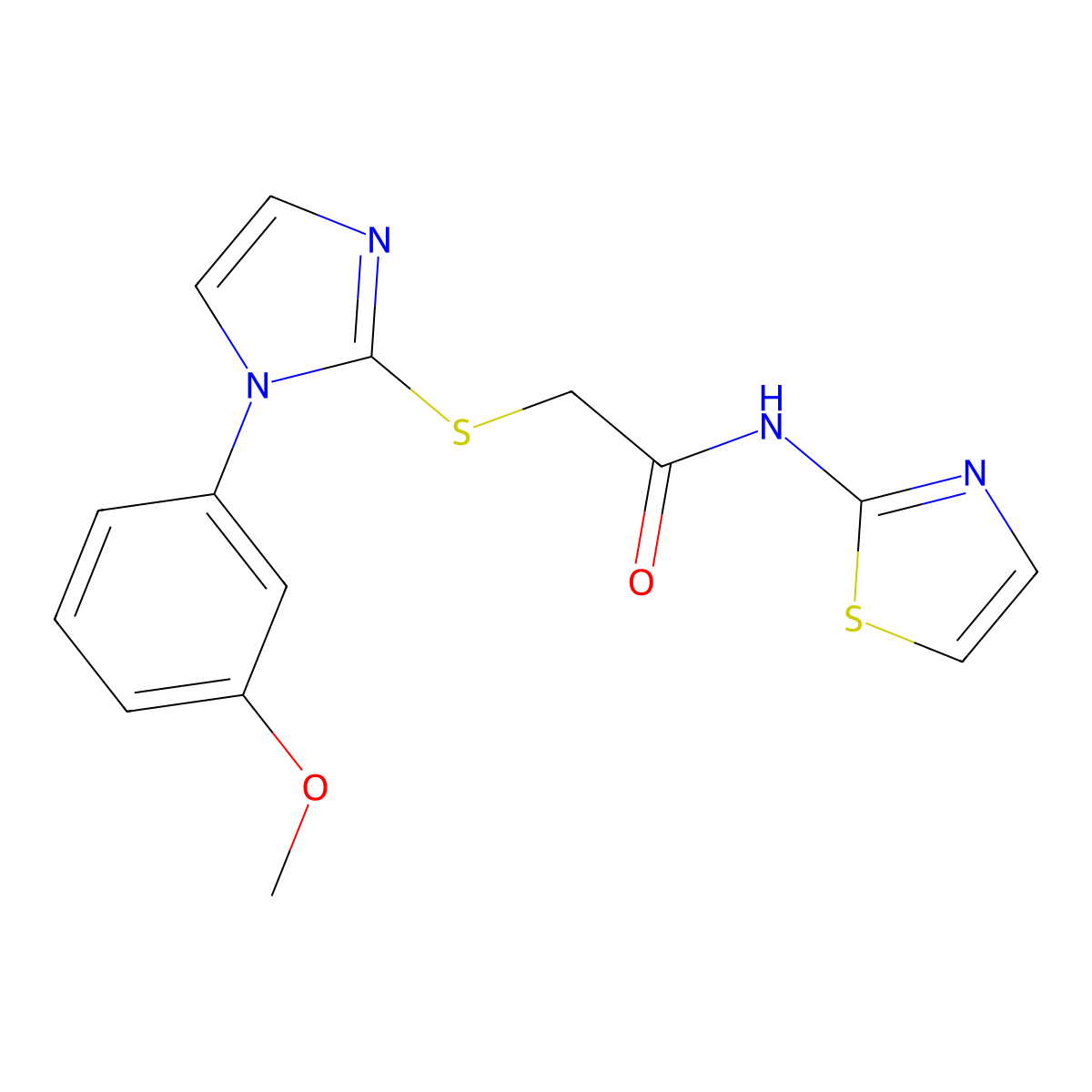 2-[1-(3-methoxyphenyl)imidazol-2-yl]sulfanyl-N-(1,3-thiazol-2-yl)acetamide molecular structure, CAS 851132-37-1