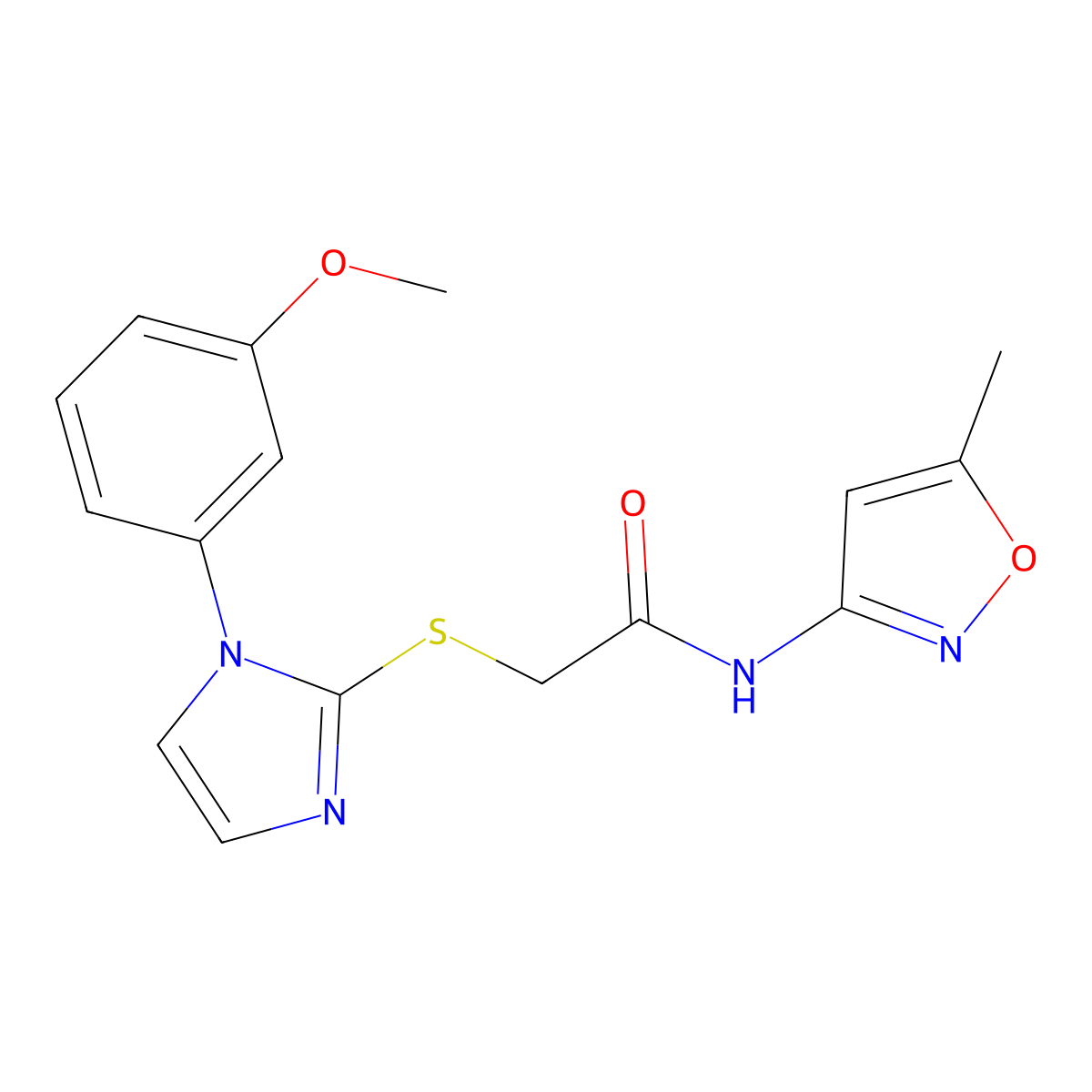 2-[[1-(3-methoxyphenyl)-2-imidazolyl]thio]-N-(5-methyl-3-isoxazolyl)acetamide molecular structure, CAS 851132-38-2