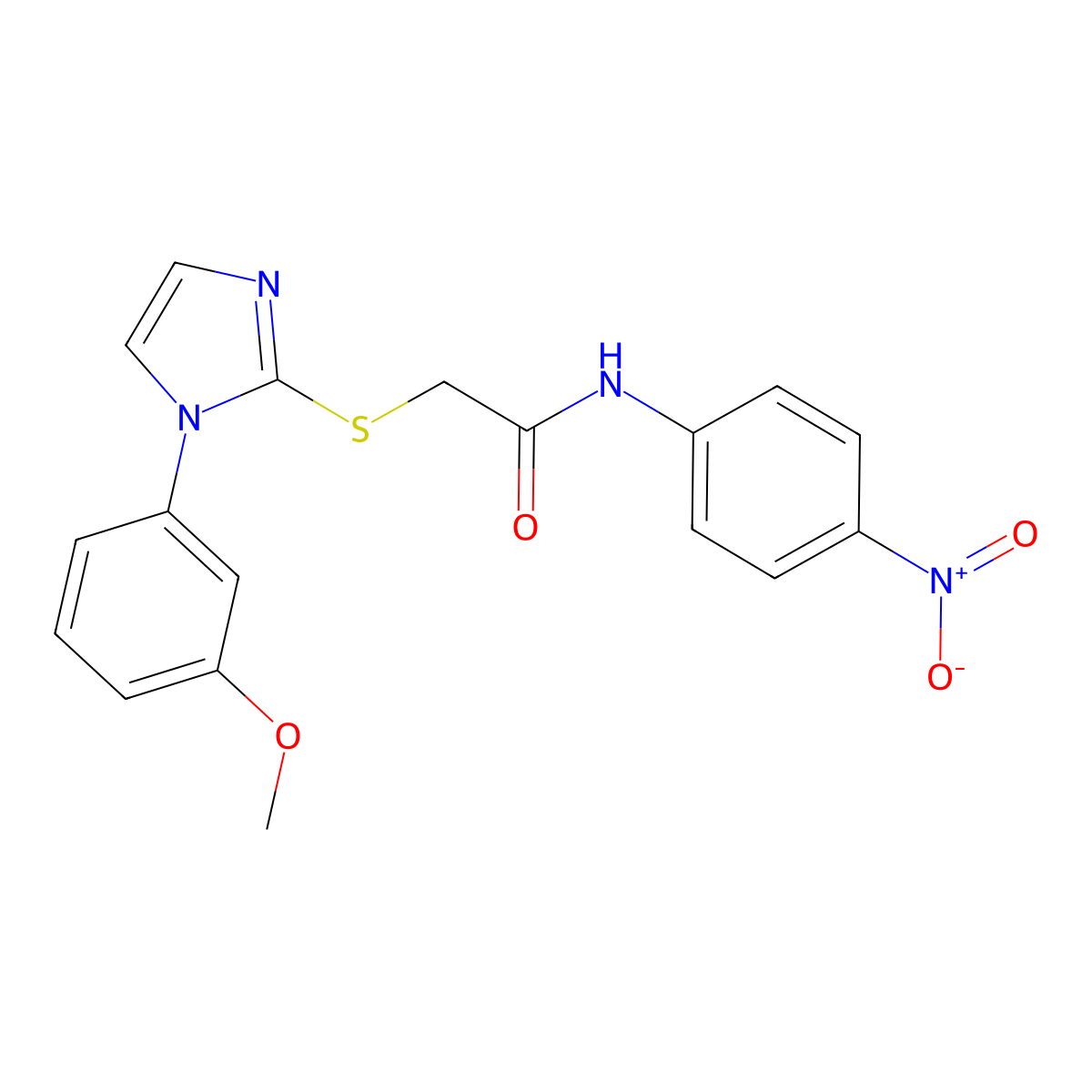 2-((1-(3-methoxyphenyl)-1H-imidazol-2-yl)thio)-N-(4-nitrophenyl)acetamide molecular structure, CAS 851132-39-3