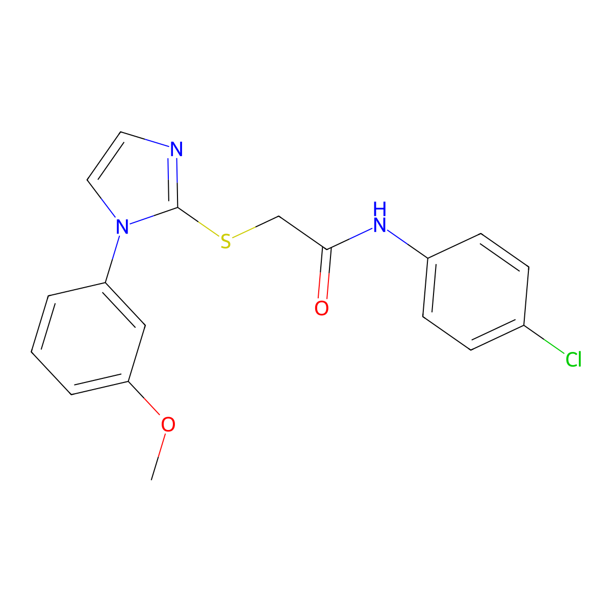 N-(4-chlorophenyl)-2-[1-(3-methoxyphenyl)imidazol-2-yl]sulfanylacetamide molecular structure, CAS 851132-41-7