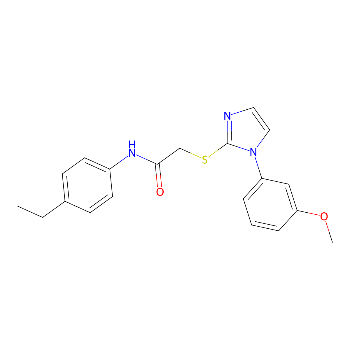 N-(4-ethylphenyl)-2-((1-(3-methoxyphenyl)-1H-imidazol-2-yl)thio)acetamide molecular structure, CAS 851132-44-0