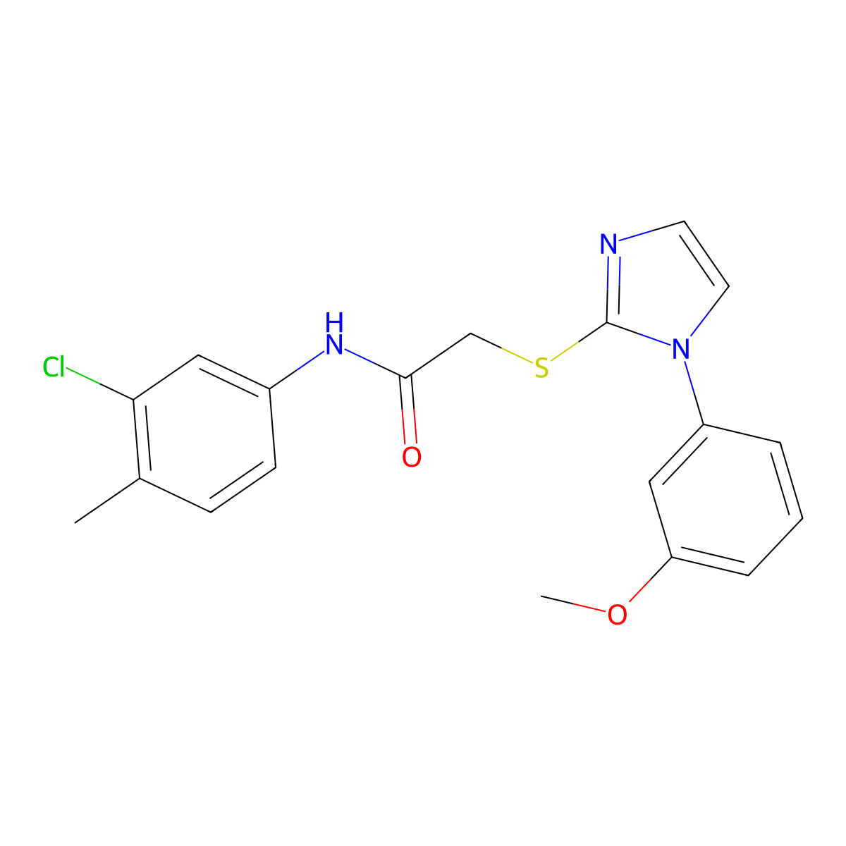 N-(3-chloro-4-methylphenyl)-2-((1-(3-methoxyphenyl)-1H-imidazol-2-yl)thio)acetamide molecular structure, CAS 851132-47-3
