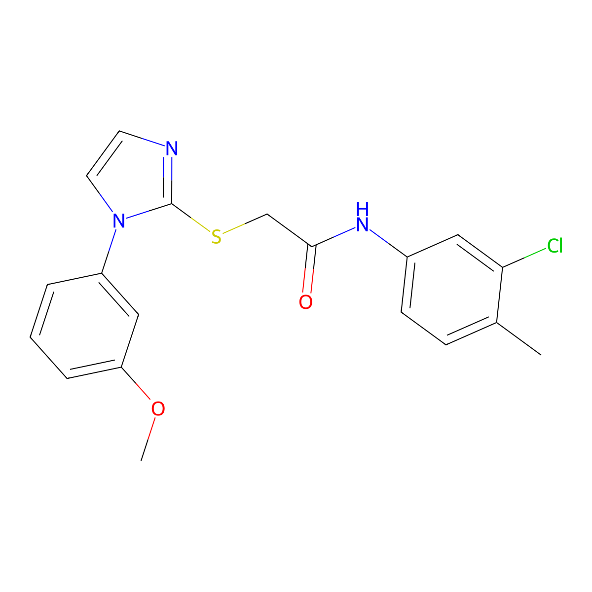 N-(3-chloro-4-methylphenyl)-2-((1-(3-methoxyphenyl)-1H-imidazol-2-yl)thio)acetamide molecular structure, CAS 851132-47-3