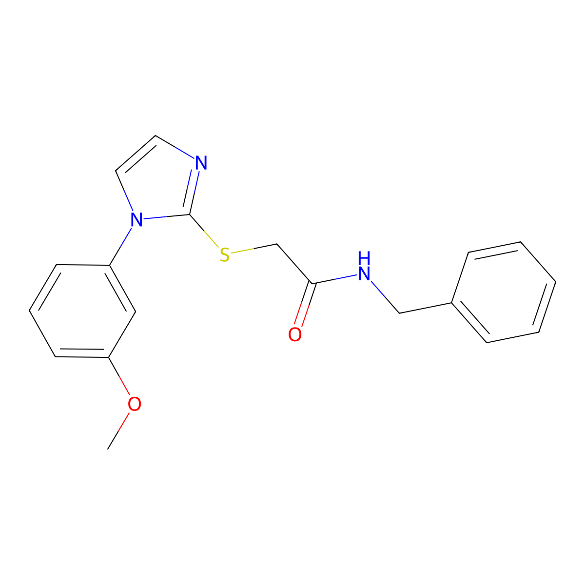 N-benzyl-2-((1-(3-methoxyphenyl)-1H-imidazol-2-yl)thio)acetamide molecular structure, CAS 851132-48-4