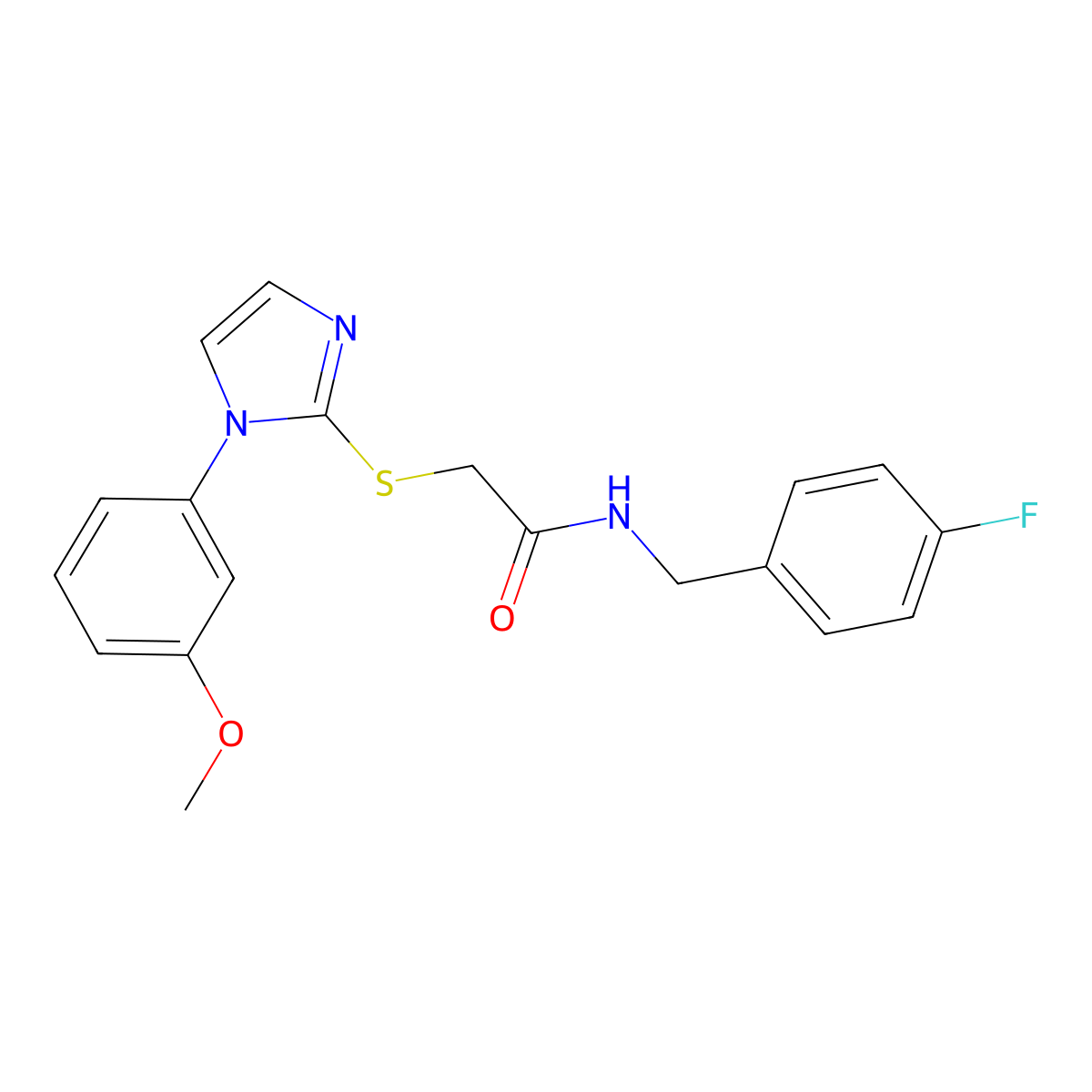 N-[(4-fluorophenyl)methyl]-2-[1-(3-methoxyphenyl)imidazol-2-yl]sulfanylacetamide molecular structure, CAS 851132-49-5
