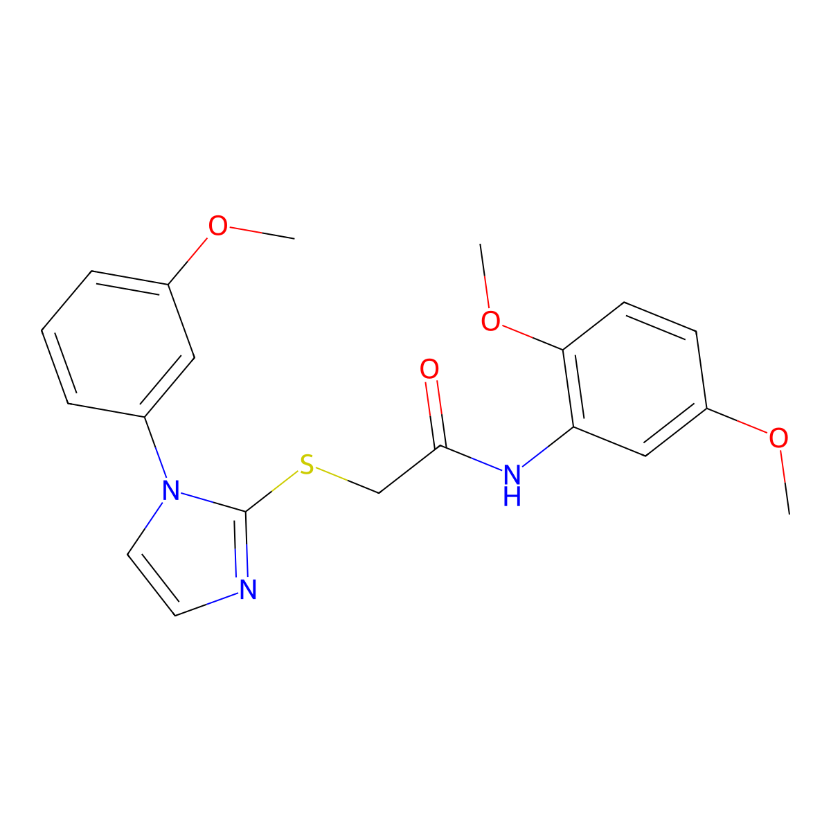 N-(2,5-dimethoxyphenyl)-2-[1-(3-methoxyphenyl)imidazol-2-yl]sulfanylacetamide molecular structure, CAS 851132-51-9