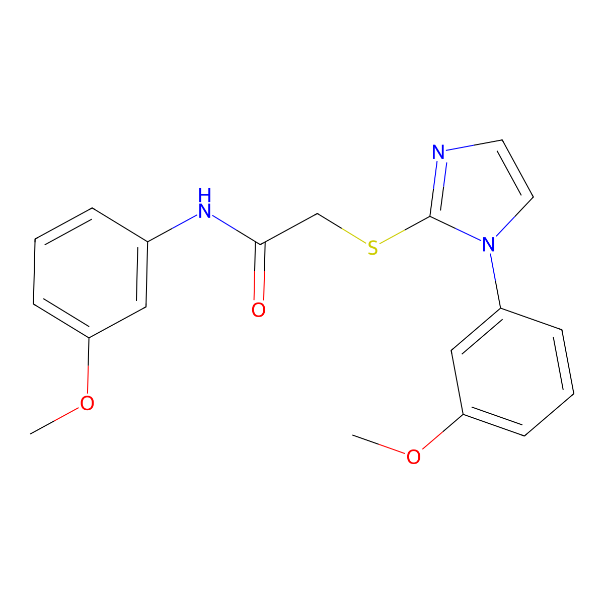 N-(3-methoxyphenyl)-2-[1-(3-methoxyphenyl)imidazol-2-yl]sulfanylacetamide molecular structure, CAS 851132-52-0