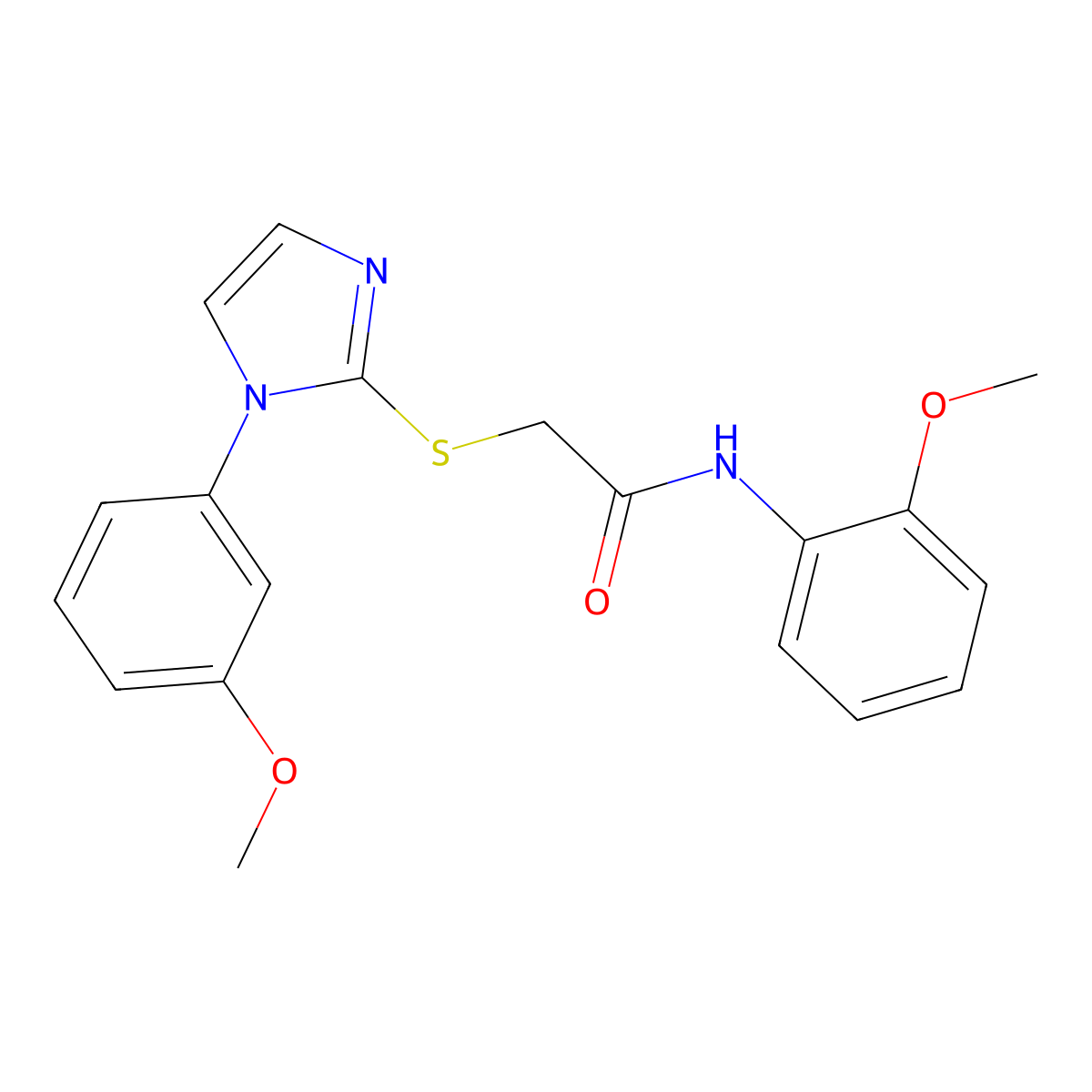 N-(2-methoxyphenyl)-2-((1-(3-methoxyphenyl)-1H-imidazol-2-yl)thio)acetamide molecular structure, CAS 851132-53-1