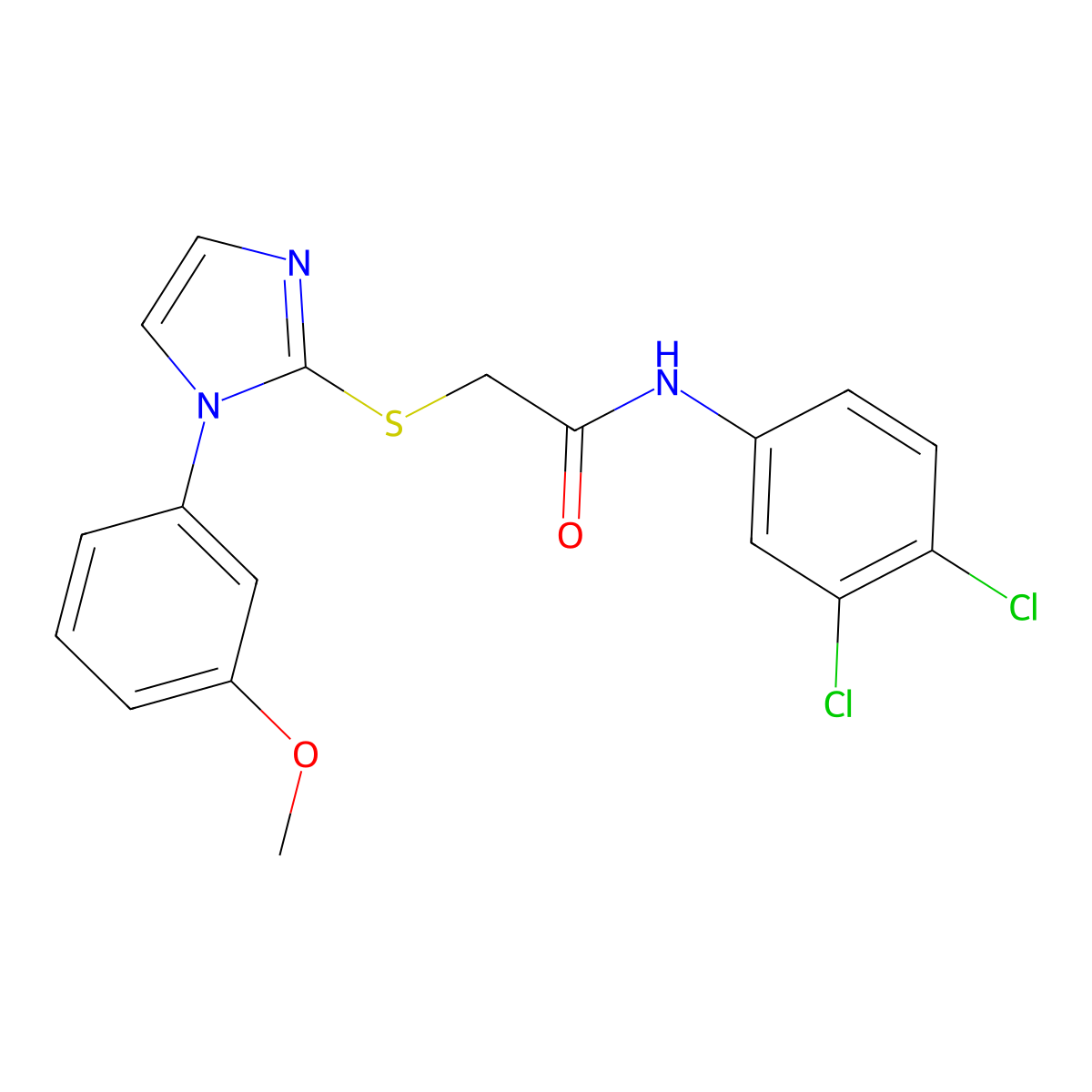 N-(3,4-dichlorophenyl)-2-((1-(3-methoxyphenyl)-1H-imidazol-2-yl)thio)acetamide molecular structure, CAS 851132-55-3