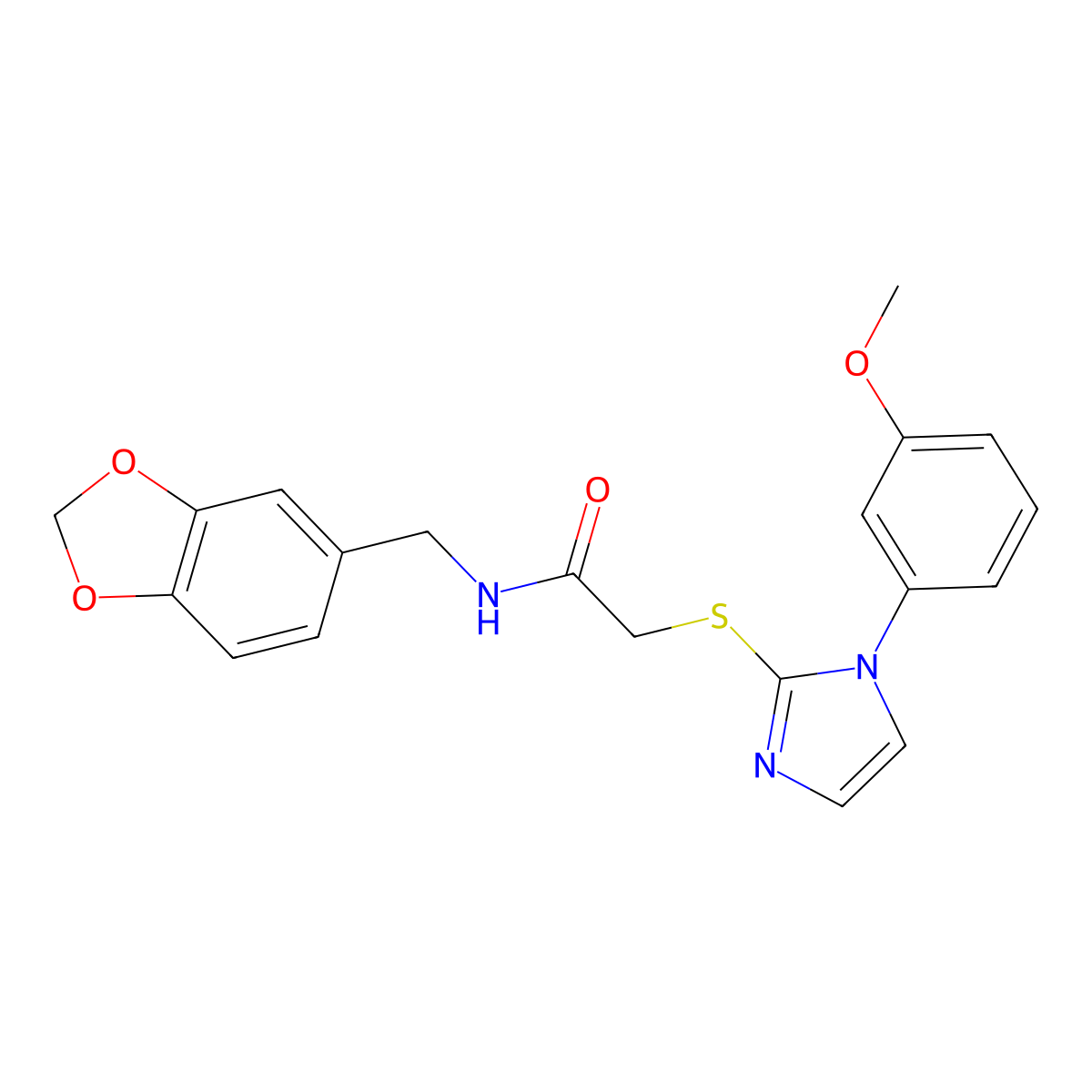 N-(benzo[d][1,3]dioxol-5-ylmethyl)-2-((1-(3-methoxyphenyl)-1H-imidazol-2-yl)thio)acetamide molecular structure, CAS 851132-57-5