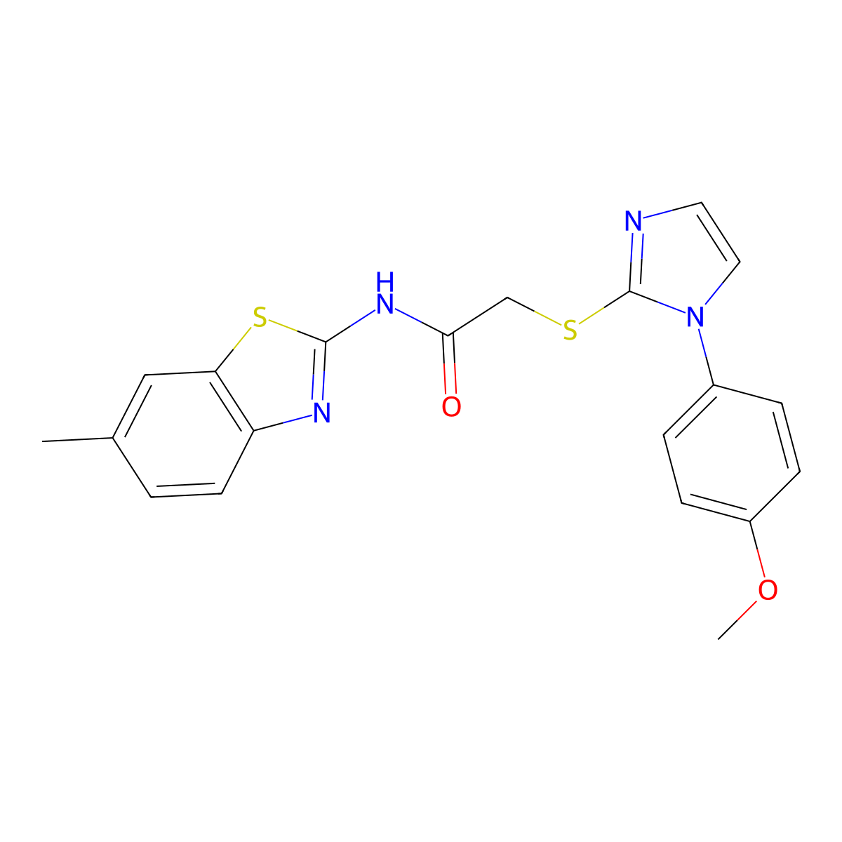 2-((1-(4-methoxyphenyl)-1H-imidazol-2-yl)thio)-N-(6-methylbenzo[d]thiazol-2-yl)acetamide molecular structure, CAS 851132-59-7