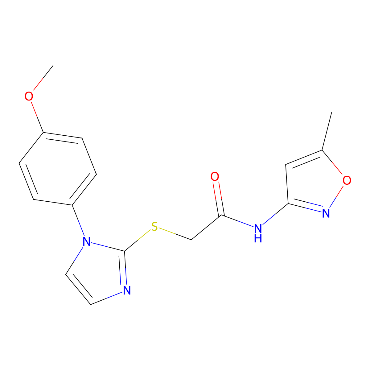 2-((1-(4-methoxyphenyl)-1H-imidazol-2-yl)thio)-N-(5-methylisoxazol-3-yl)acetamide molecular structure, CAS 851132-60-0