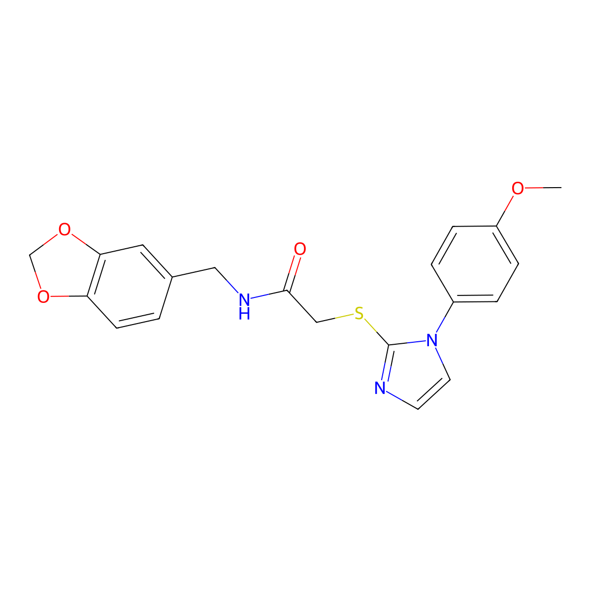 N-(1,3-benzodioxol-5-ylmethyl)-2-[1-(4-methoxyphenyl)imidazol-2-yl]sulfanylacetamide molecular structure, CAS 851132-61-1