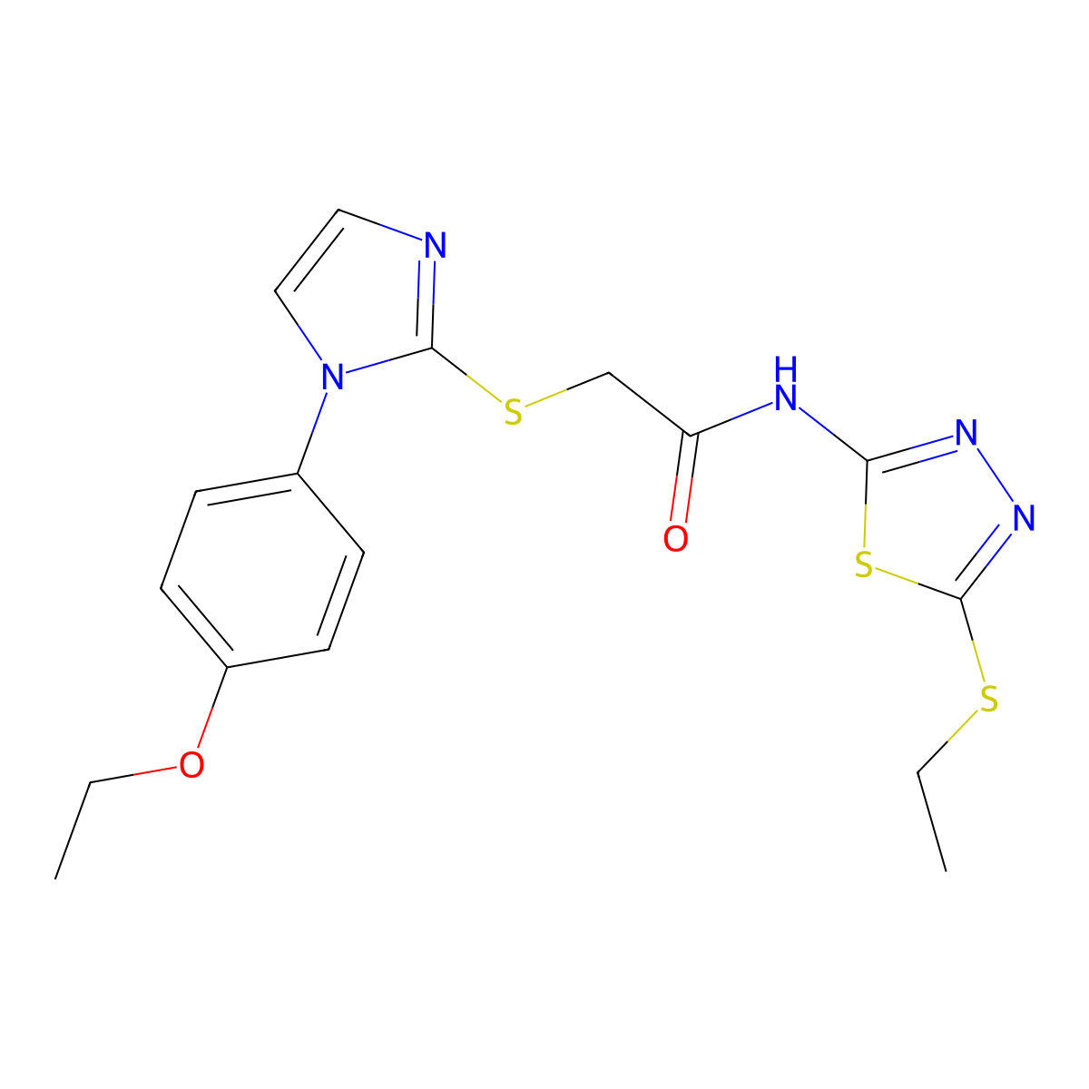2-((1-(4-ethoxyphenyl)-1H-imidazol-2-yl)thio)-N-(5-(ethylthio)-1,3,4-thiadiazol-2-yl)acetamide molecular structure, CAS 851132-64-4