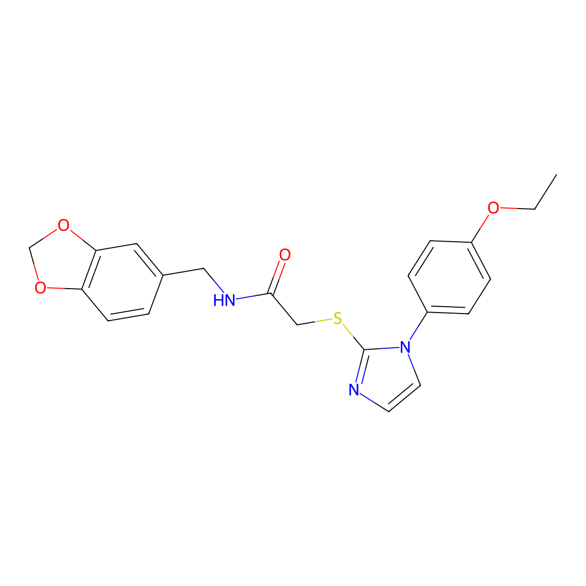 N-(1,3-benzodioxol-5-ylmethyl)-2-[1-(4-ethoxyphenyl)imidazol-2-yl]sulfanylacetamide molecular structure, CAS 851132-67-7