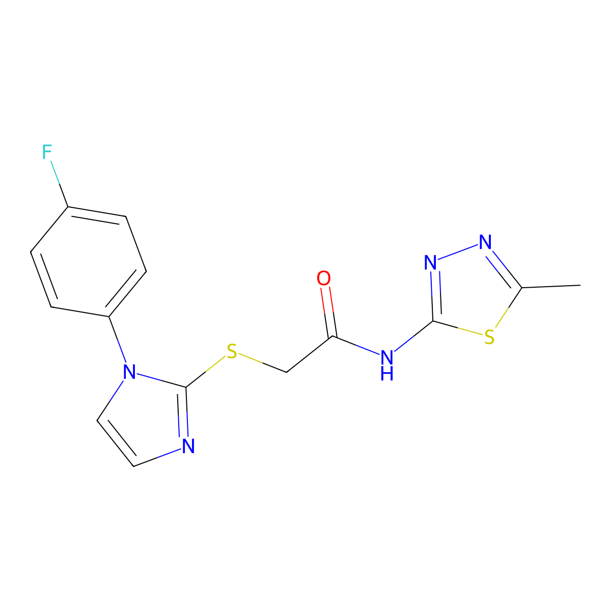 2-((1-(4-fluorophenyl)-1H-imidazol-2-yl)thio)-N-(5-methyl-1,3,4-thiadiazol-2-yl)acetamide molecular structure, CAS 851132-68-8