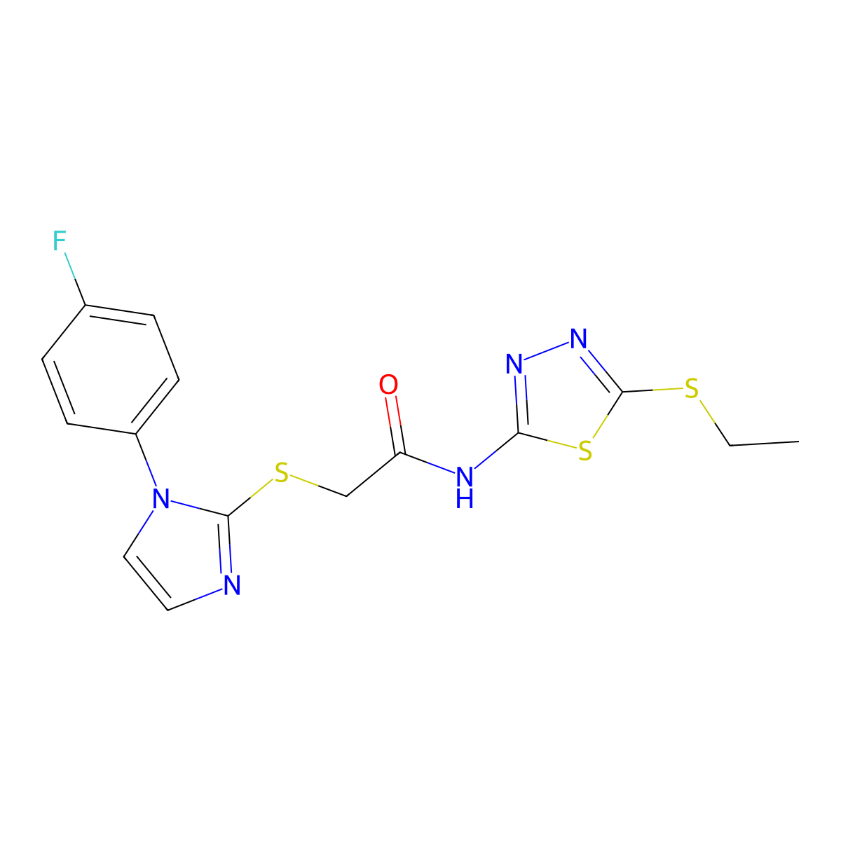 N-(5-ethylsulfanyl-1,3,4-thiadiazol-2-yl)-2-[1-(4-fluorophenyl)imidazol-2-yl]sulfanylacetamide molecular structure, CAS 851132-70-2