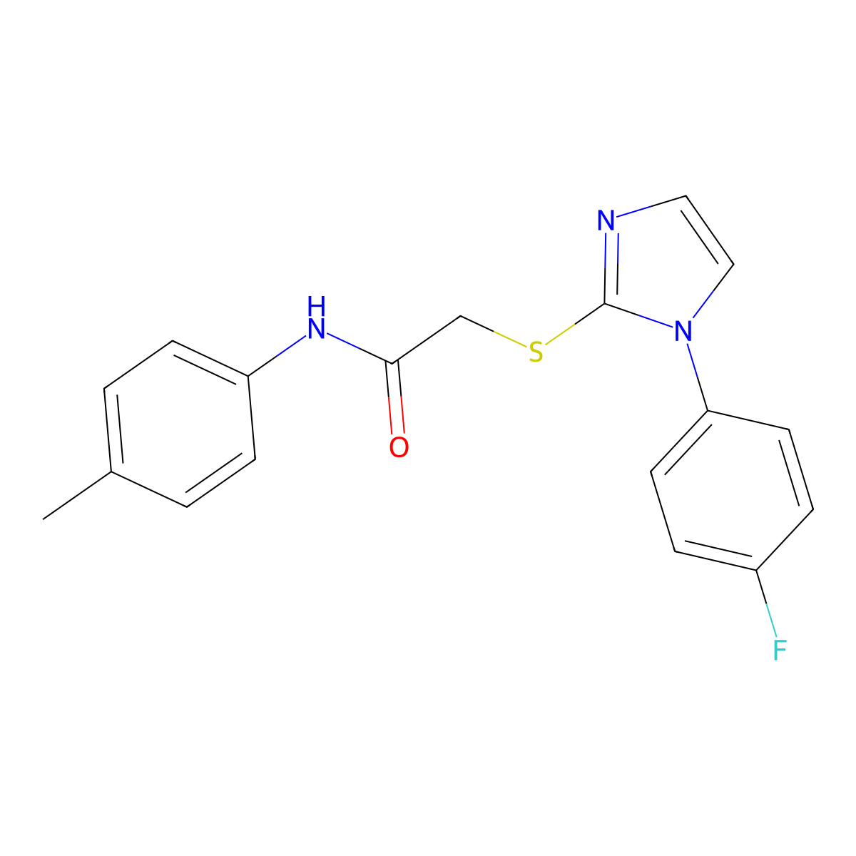 2-[1-(4-fluorophenyl)imidazol-2-yl]sulfanyl-N-(4-methylphenyl)acetamide molecular structure, CAS 851132-71-3