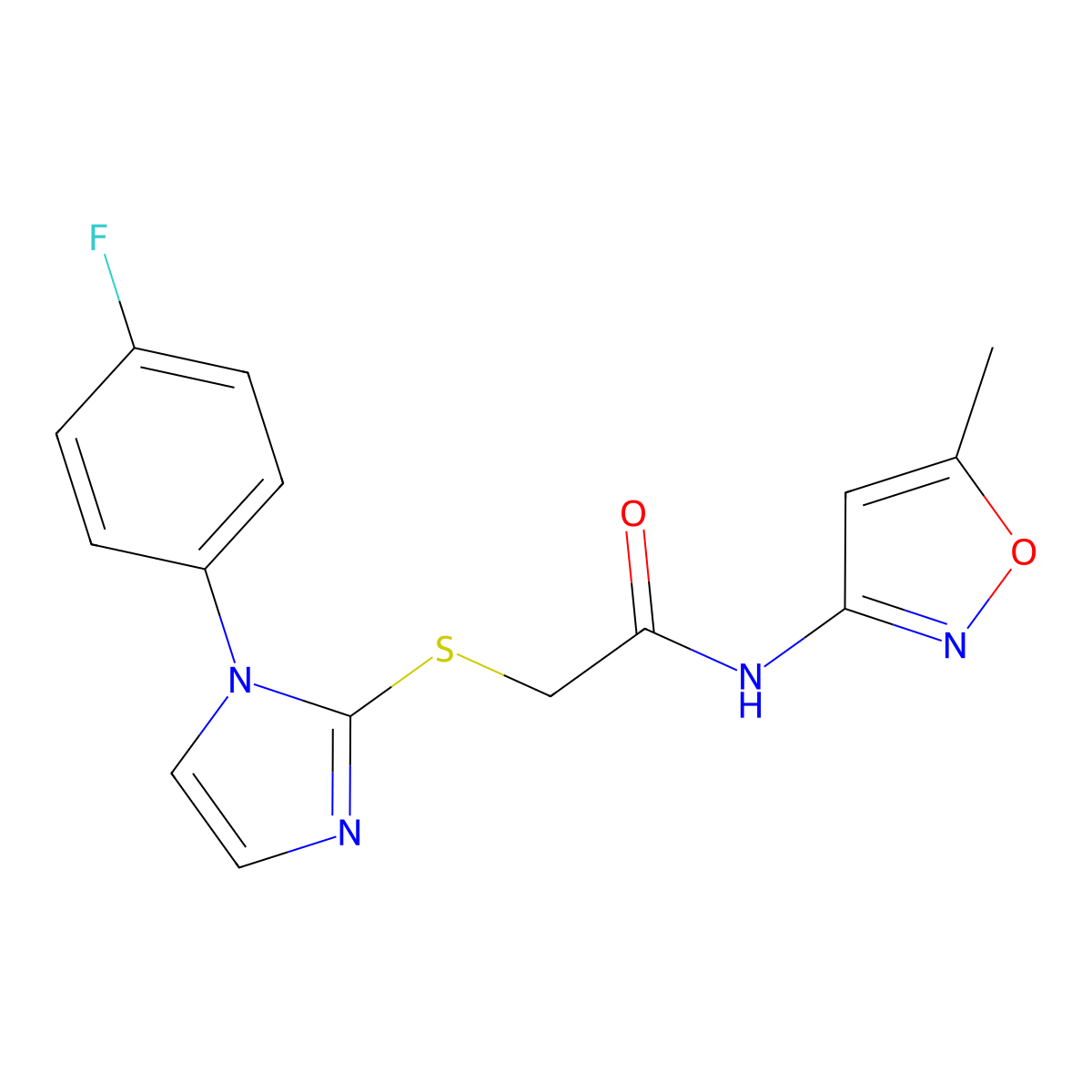2-((1-(4-fluorophenyl)-1H-imidazol-2-yl)thio)-N-(5-methylisoxazol-3-yl)acetamide molecular structure, CAS 851132-72-4