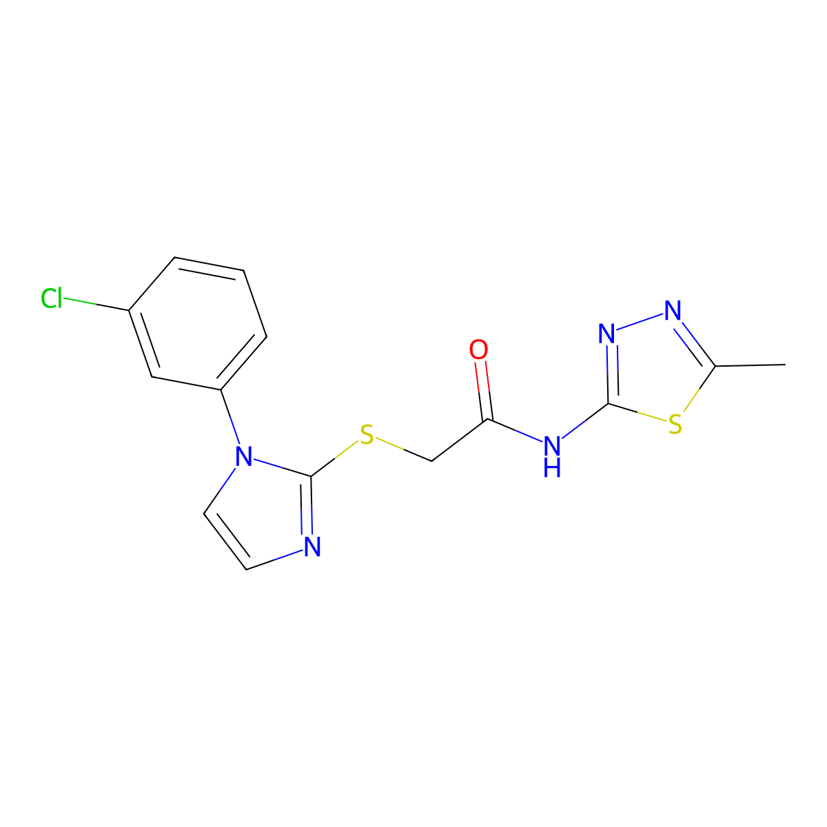 2-((1-(3-chlorophenyl)-1H-imidazol-2-yl)thio)-N-(5-methyl-1,3,4-thiadiazol-2-yl)acetamide molecular structure, CAS 851132-76-8