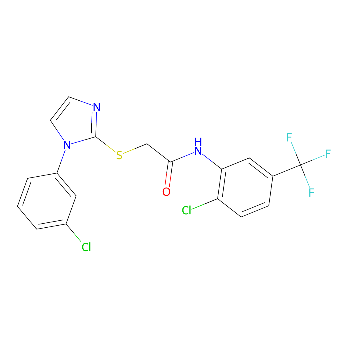 2-[1-(3-chlorophenyl)imidazol-2-yl]sulfanyl-N-[2-chloro-5-(trifluoromethyl)phenyl]acetamide molecular structure, CAS 851132-79-1