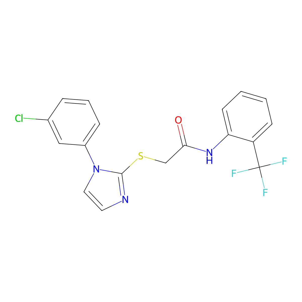 2-[1-(3-chlorophenyl)imidazol-2-yl]sulfanyl-N-[2-(trifluoromethyl)phenyl]acetamide molecular structure, CAS 851132-80-4