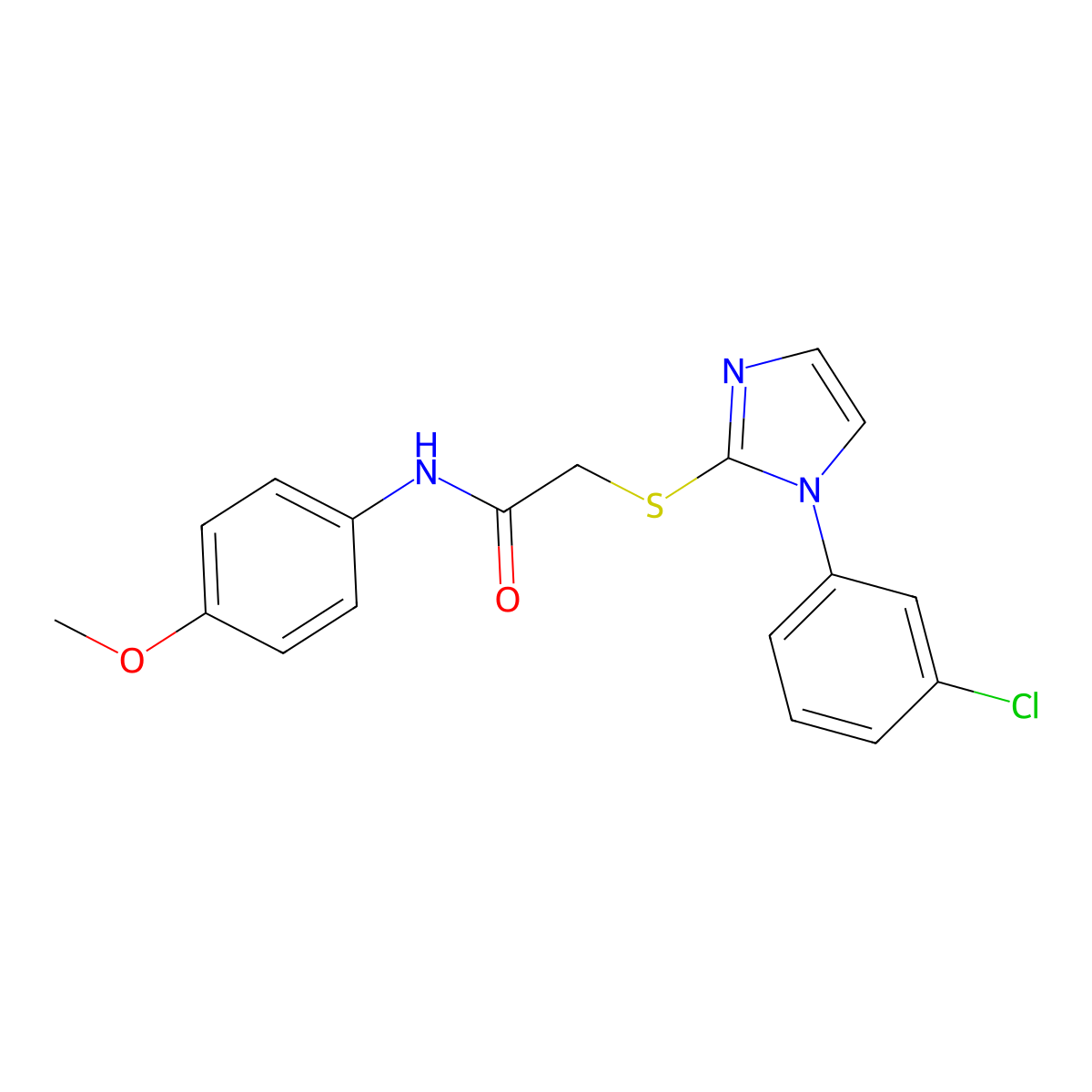 2-((1-(3-chlorophenyl)-1H-imidazol-2-yl)thio)-N-(4-methoxyphenyl)acetamide molecular structure, CAS 851132-83-7