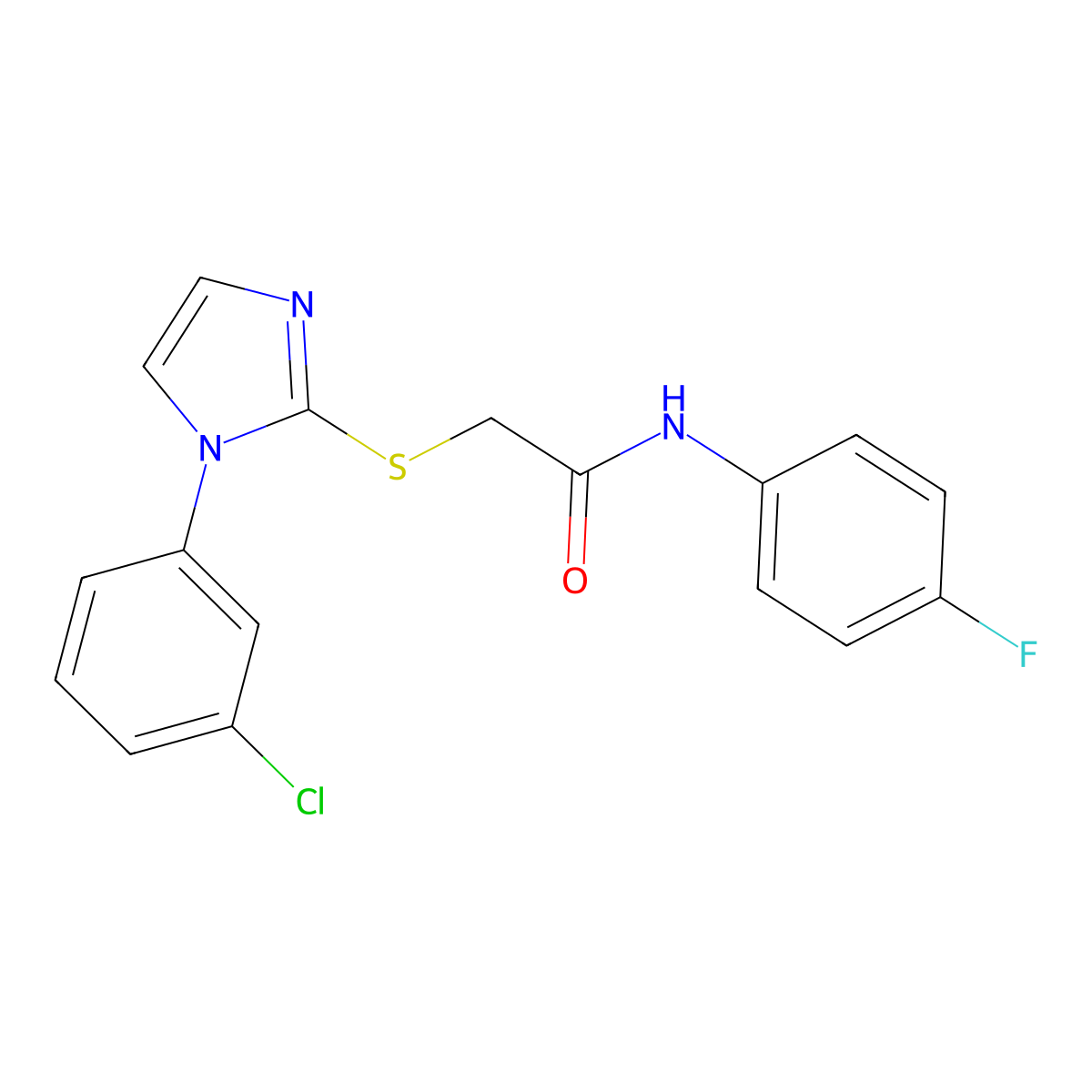 2-[1-(3-chlorophenyl)imidazol-2-yl]sulfanyl-N-(4-fluorophenyl)acetamide molecular structure, CAS 851132-84-8