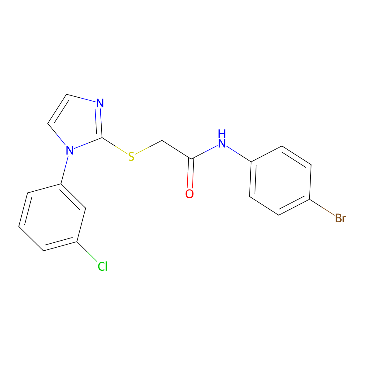 N-(4-bromophenyl)-2-((1-(3-chlorophenyl)-1H-imidazol-2-yl)thio)acetamide molecular structure, CAS 851132-86-0