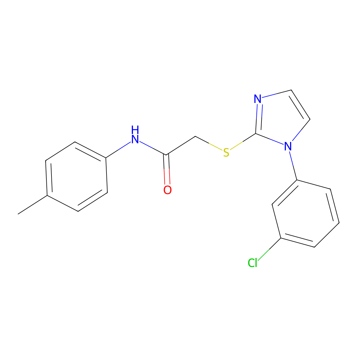 2-((1-(3-chlorophenyl)-1H-imidazol-2-yl)thio)-N-(p-tolyl)acetamide molecular structure, CAS 851132-87-1