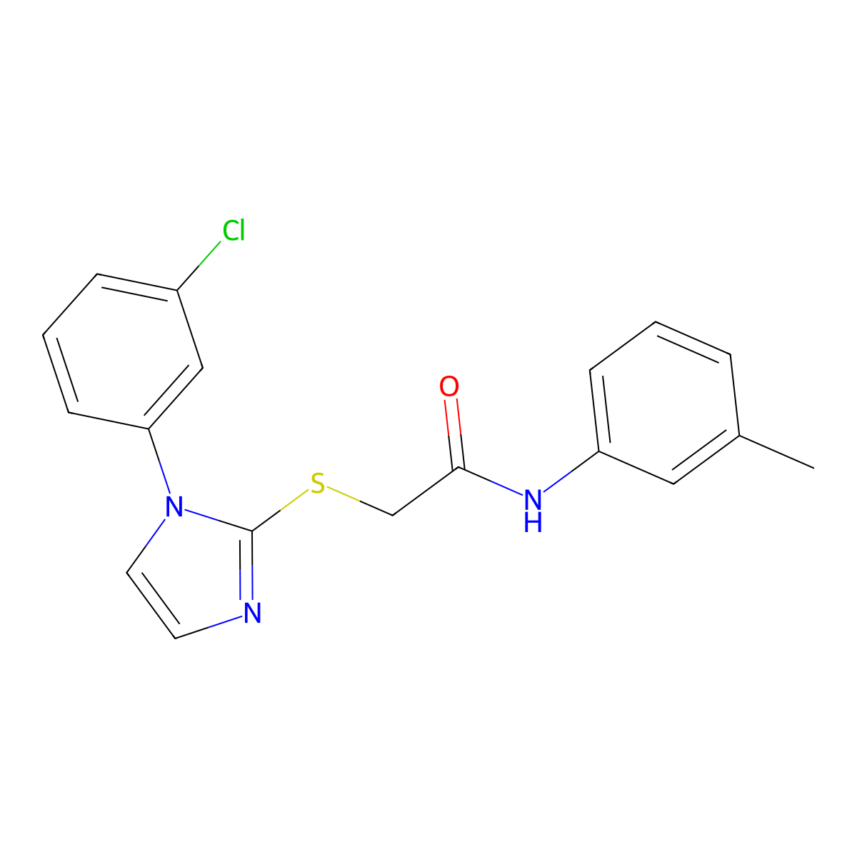 2-((1-(3-chlorophenyl)-1H-imidazol-2-yl)thio)-N-(m-tolyl)acetamide molecular structure, CAS 851132-88-2