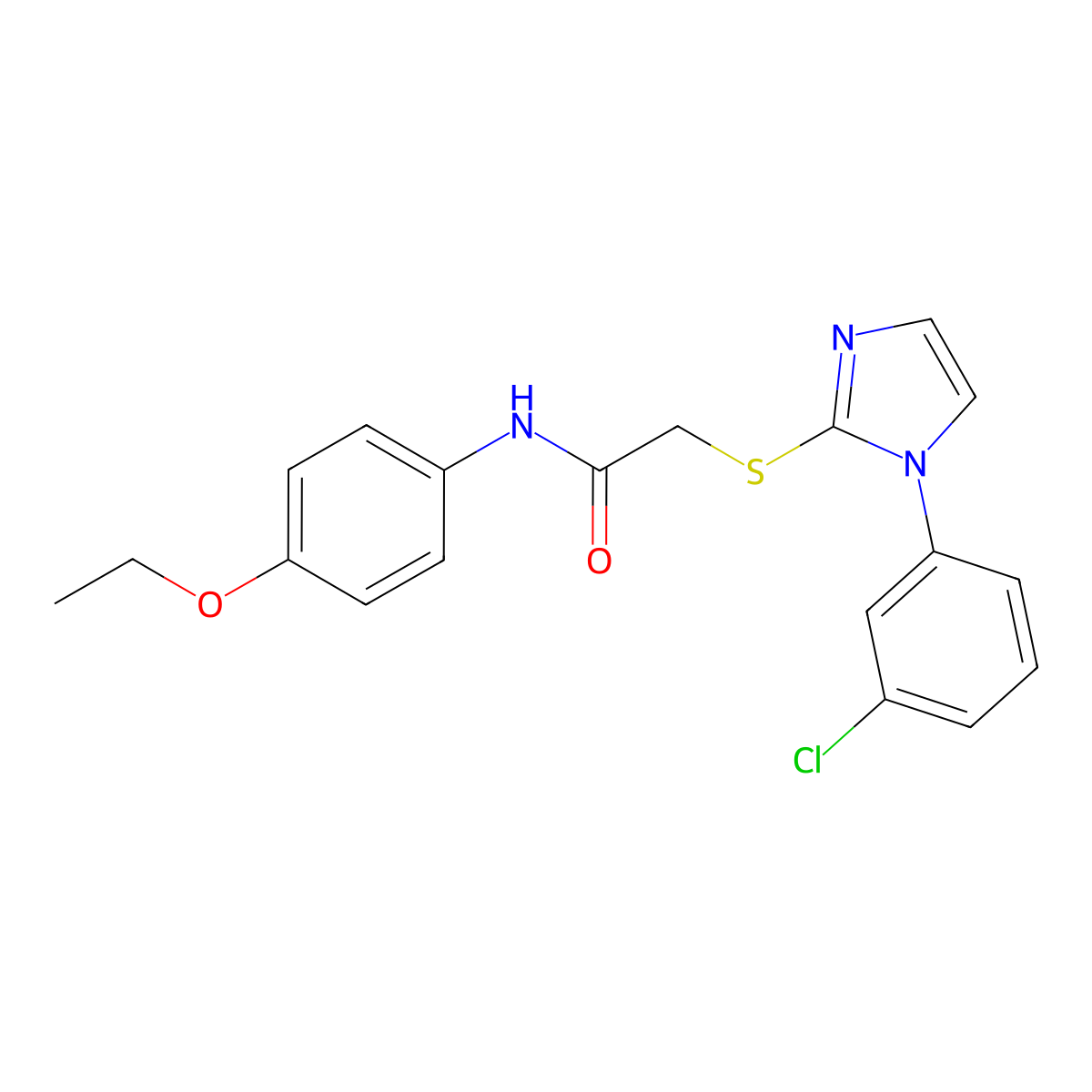 2-((1-(3-chlorophenyl)-1H-imidazol-2-yl)thio)-N-(4-ethoxyphenyl)acetamide molecular structure, CAS 851132-89-3
