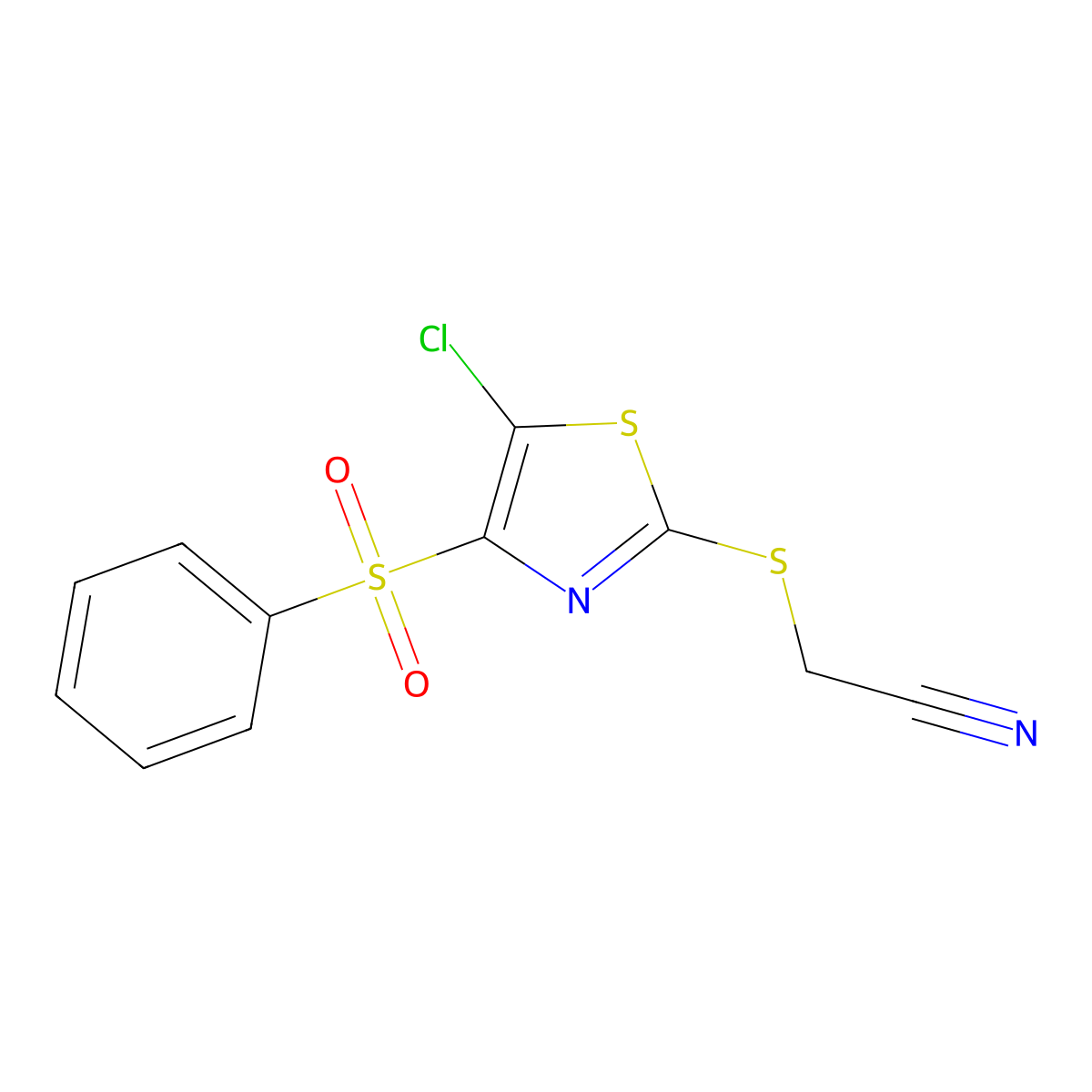 2-[[4-(Benzenesulfonyl)-5-chloro-1,3-thiazol-2-yl]sulfanyl]acetonitrile molecular structure, CAS 851168-70-2