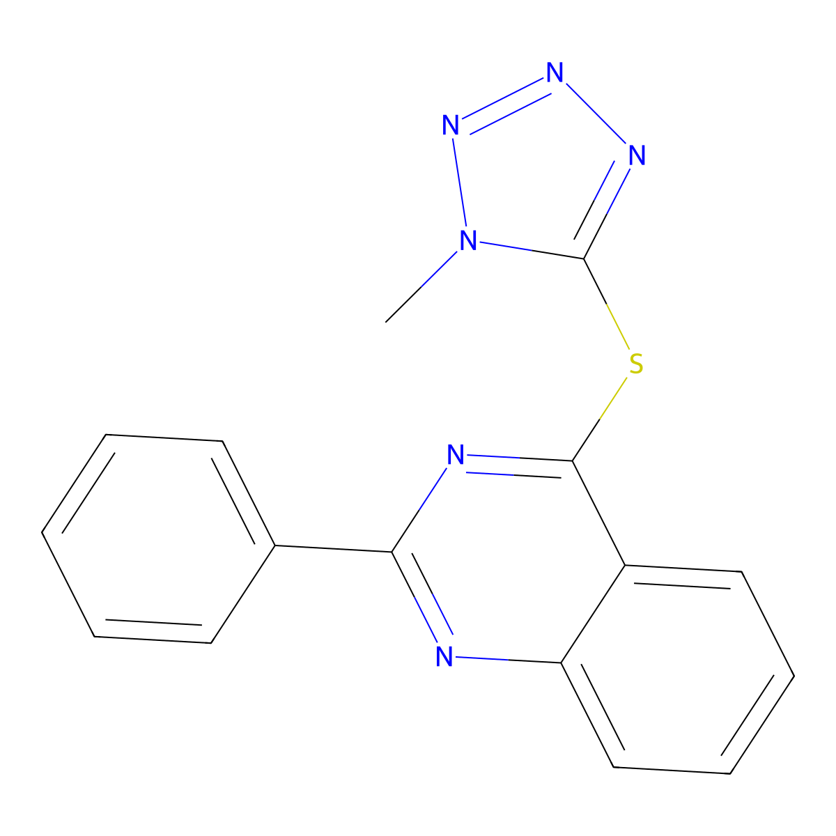 4-((1-Methyl-1H-tetrazol-5-yl)thio)-2-phenylquinazoline molecular structure, CAS 851168-98-4