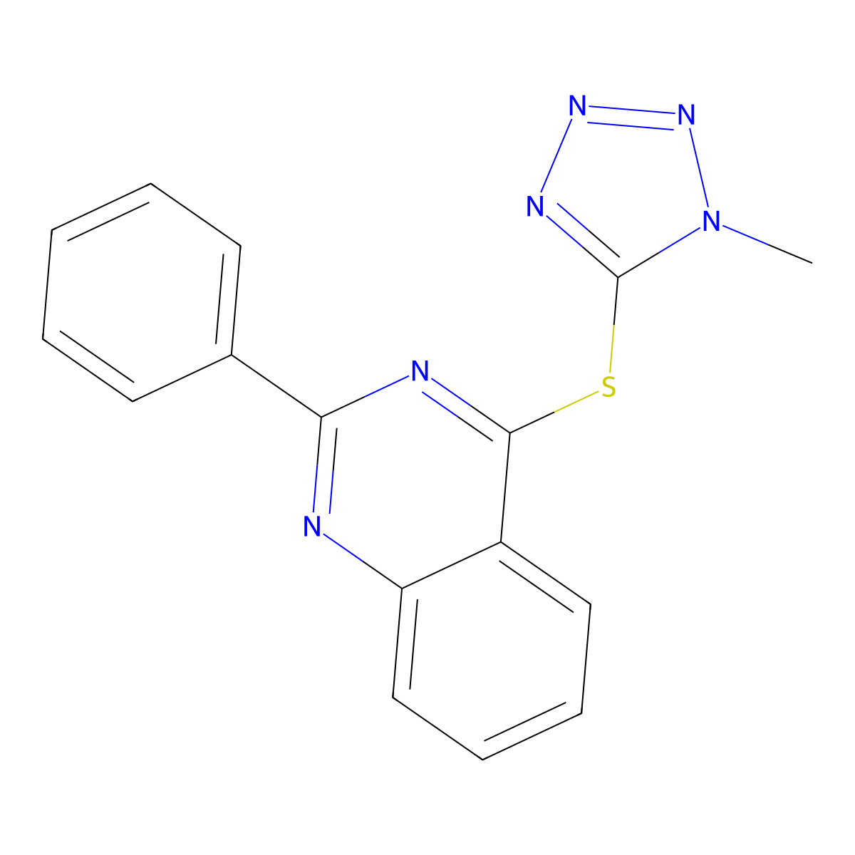 4-((1-Methyl-1H-tetrazol-5-yl)thio)-2-phenylquinazoline molecular structure, CAS 851168-98-4