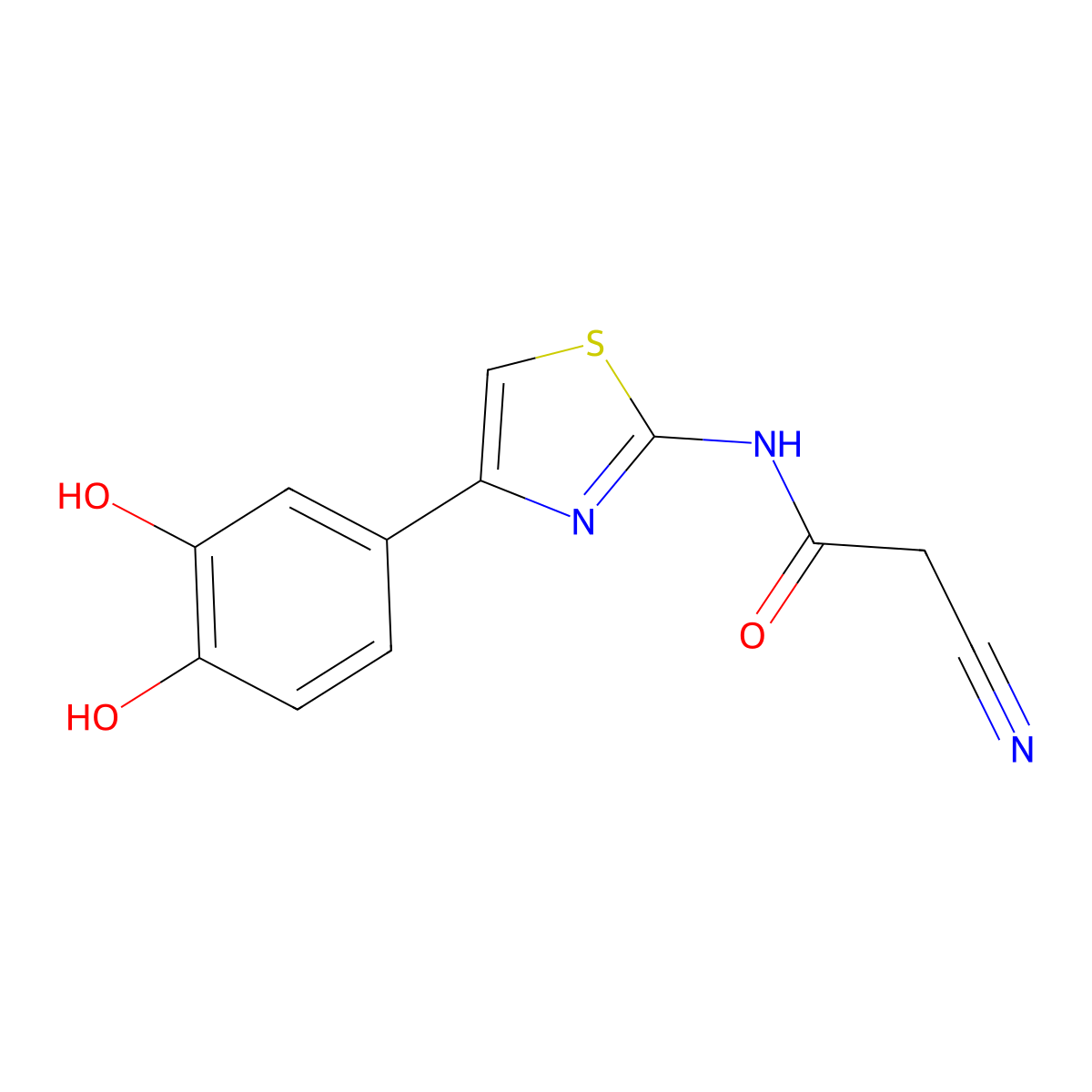 2-cyano-N-[4-(3,4-dihydroxyphenyl)-1,3-thiazol-2-yl]acetamide molecular structure, CAS 851169-22-7