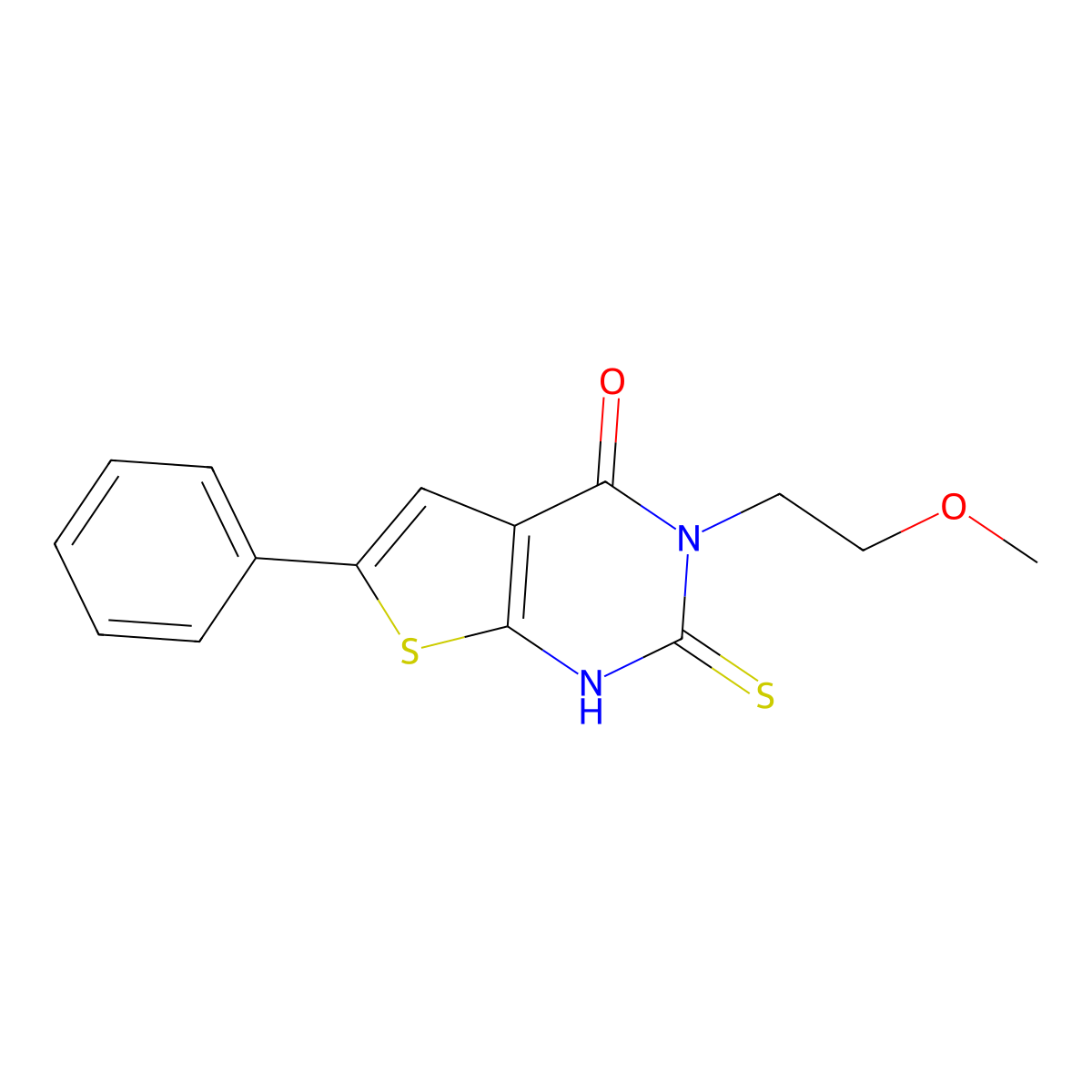 3-(2-methoxyethyl)-6-phenyl-2-sulfanyl-3H,4H-thieno[2,3-d]pyrimidin-4-one molecular structure, CAS 851169-45-4