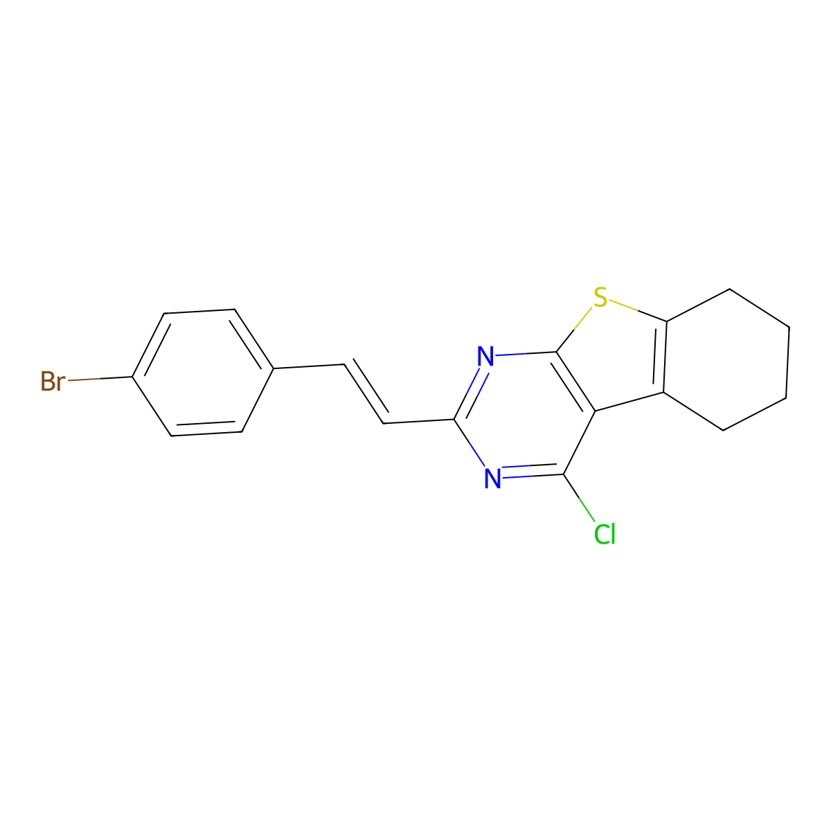 2-(2-(4-Bromophenyl)ethenyl)-4-chloro-5,6,7,8-tetrahydro(1)benzothieno(2,3-d)pyrimidine molecular structure, CAS 851169-47-6