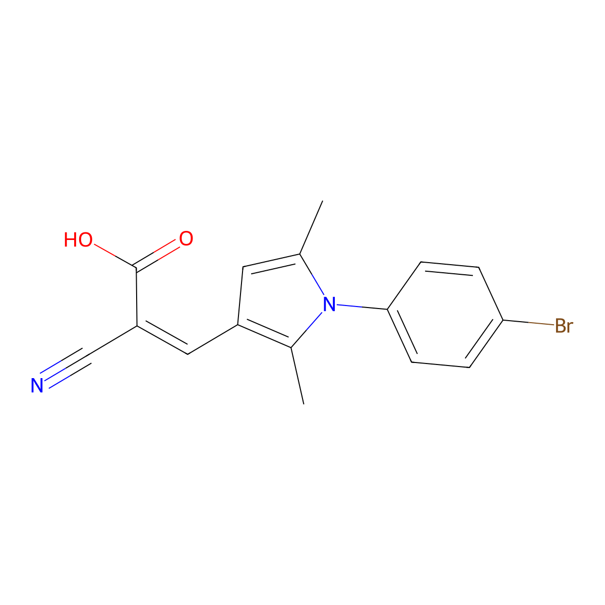 3-[1-(4-bromophenyl)-2,5-dimethyl-1H-pyrrol-3-yl]-2-cyanoprop-2-enoic acid molecular structure, CAS 851169-50-1