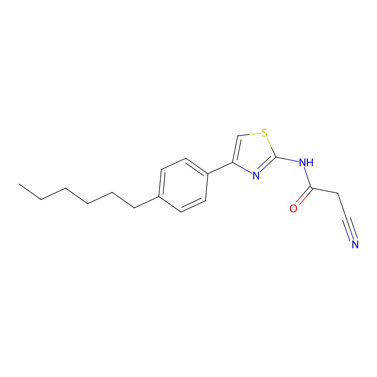 2-cyano-N-[4-(4-hexylphenyl)-1,3-thiazol-2-yl]acetamide molecular structure, CAS 851169-61-4