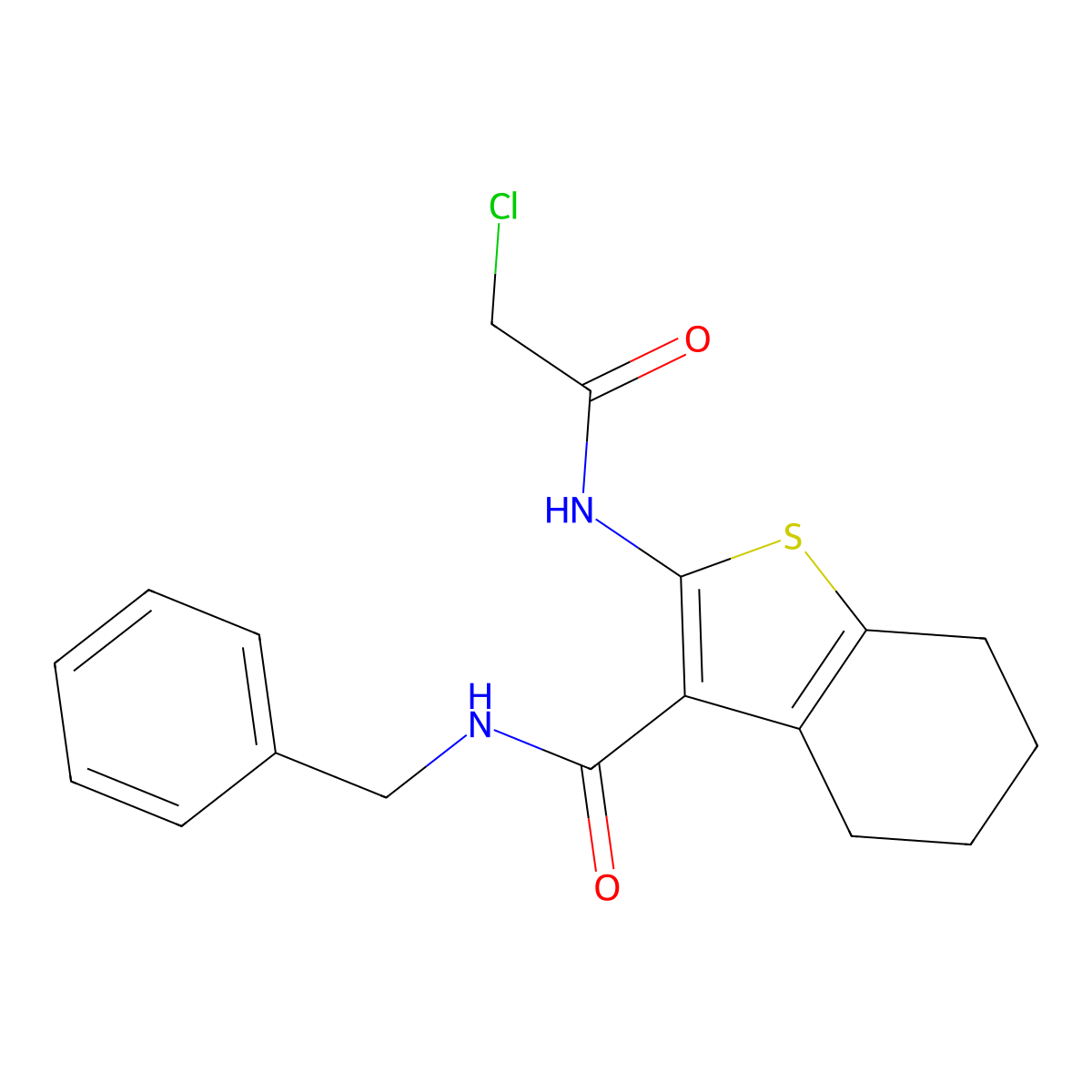 N-benzyl-2-(2-chloroacetamido)-4,5,6,7-tetrahydro-1-benzothiophene-3-carboxamide molecular structure, CAS 851170-84-8
