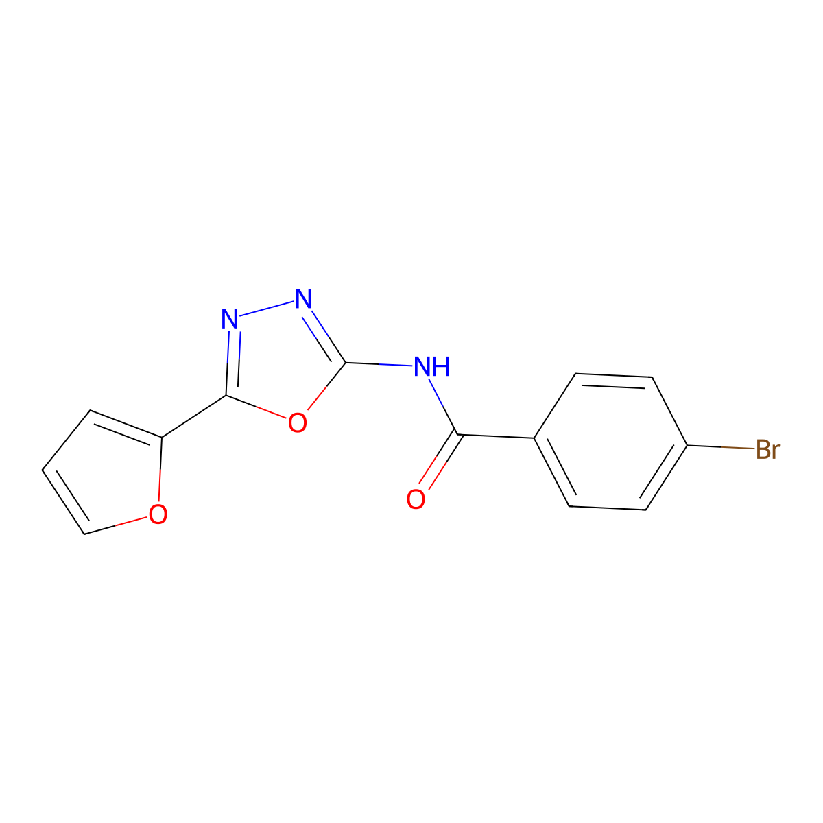 4-bromo-N-[5-(furan-2-yl)-1,3,4-oxadiazol-2-yl]benzamide molecular structure, CAS 851172-77-5